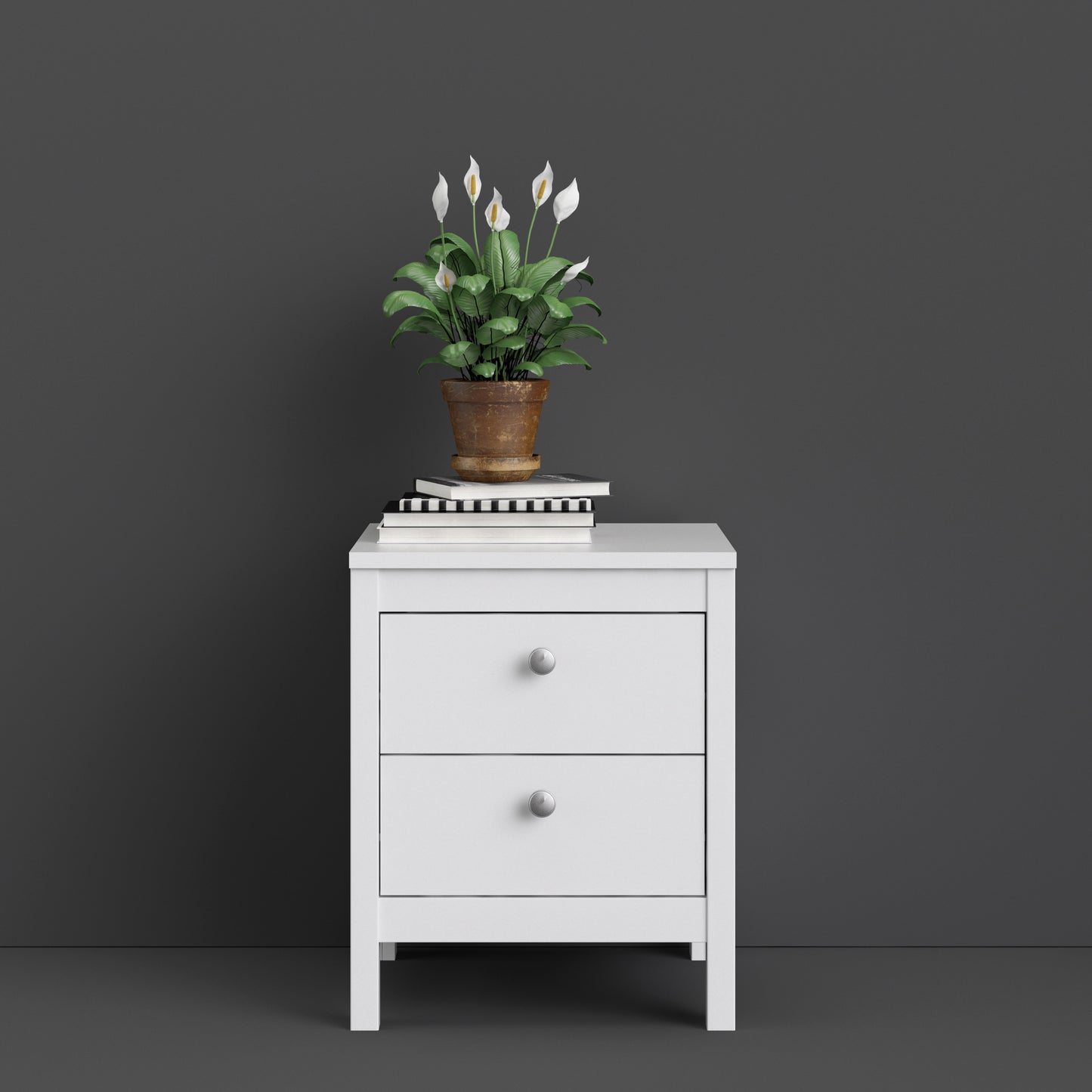 Madrid Bedside Table 2 Drawers In Matt Black Or White - FURNITURE CURLS