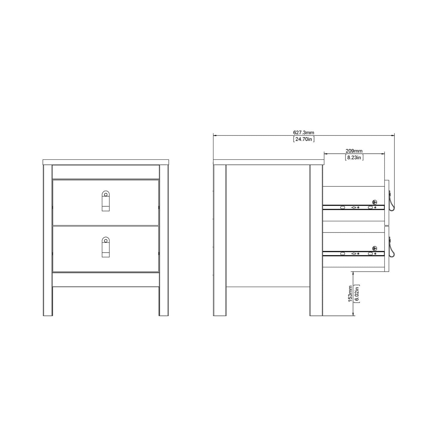 Madrid Bedside Table 2 Drawers In Matt Black Or White - FURNITURE CURLS