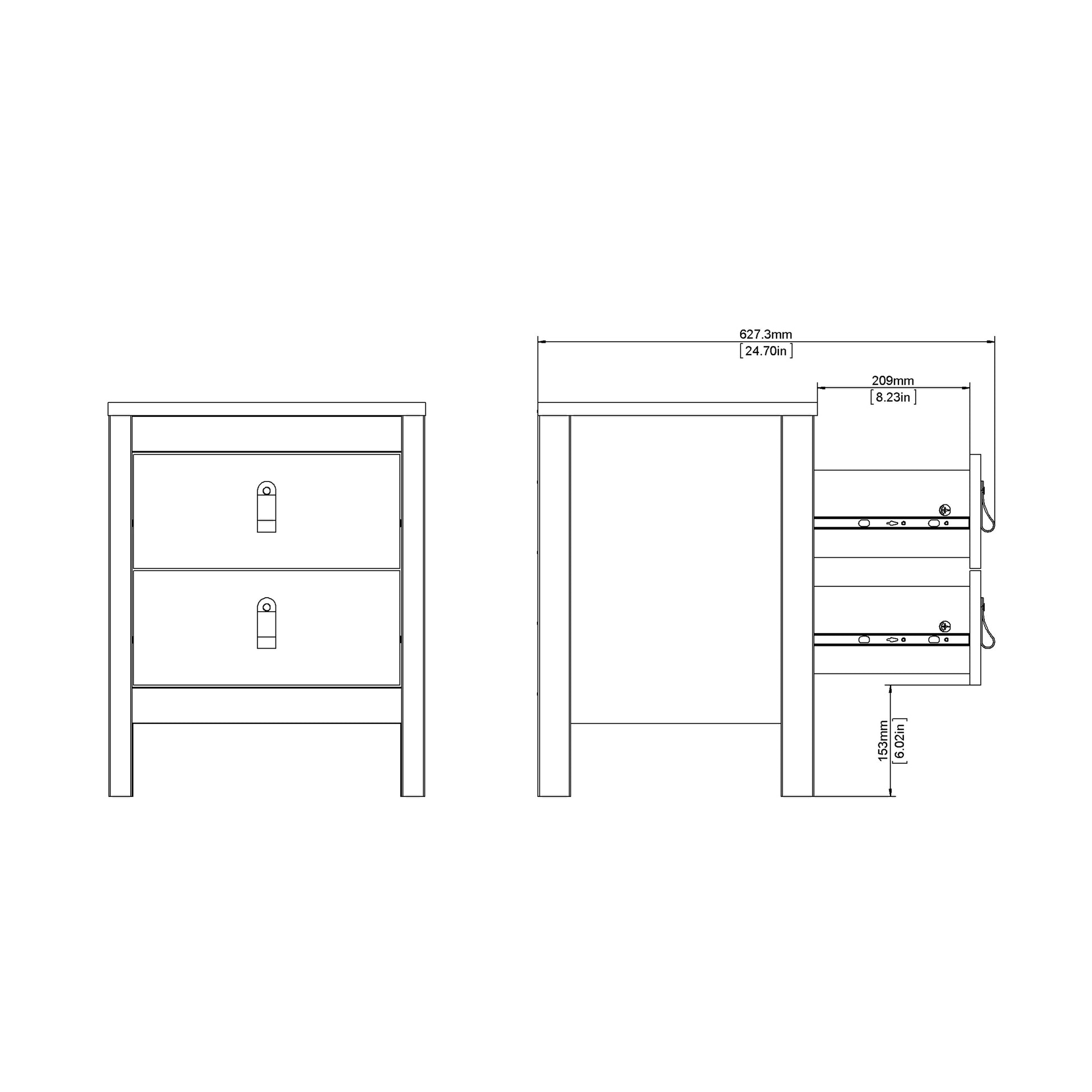 Madrid Bedside Table 2 Drawers In Matt Black Or White - FURNITURE CURLS