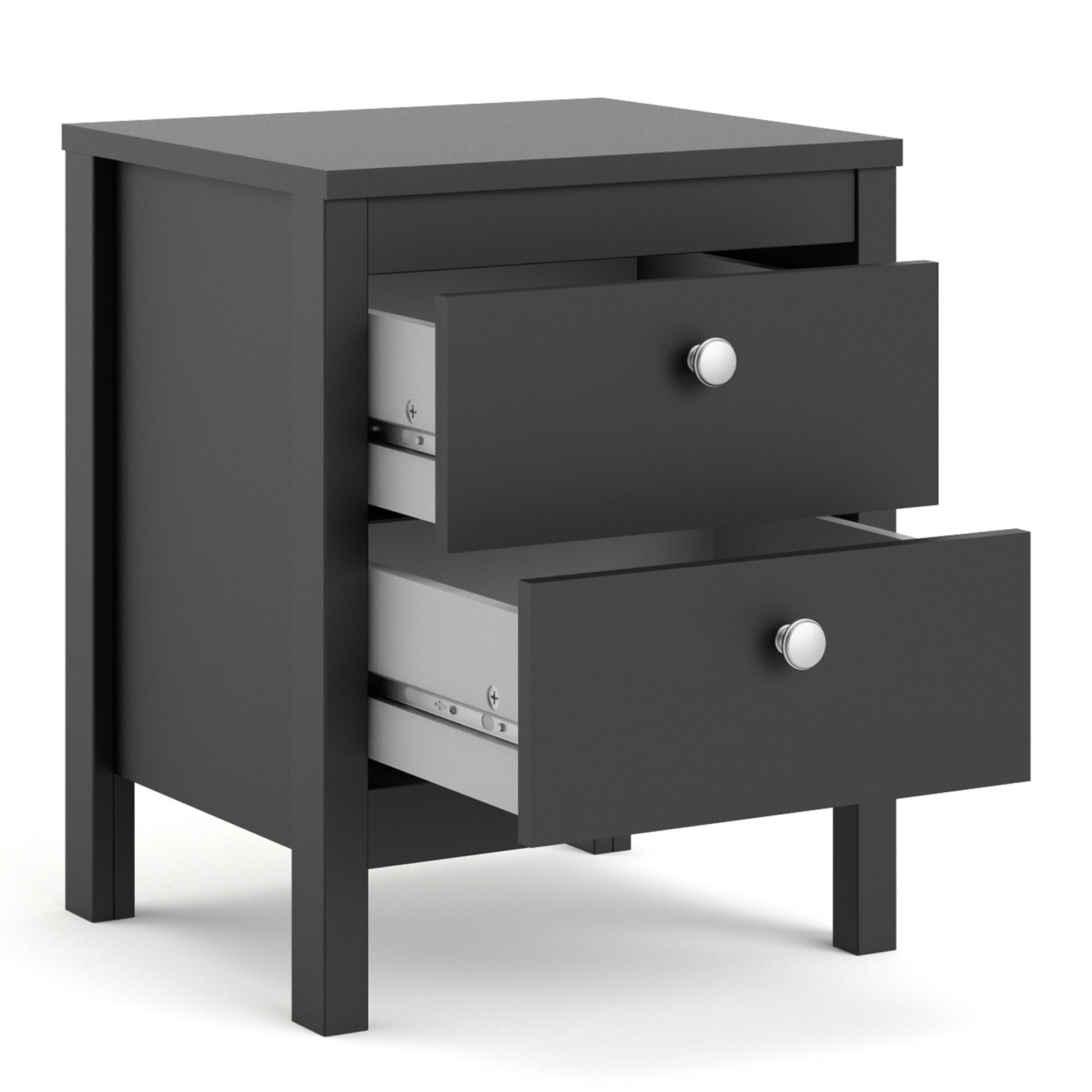 Madrid Bedside Table 2 Drawers In Matt Black Or White - FURNITURE CURLS