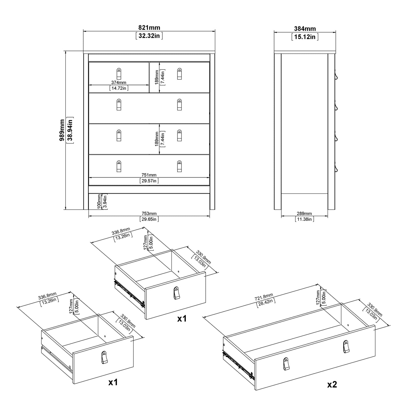 Madrid Chest 3+2 Drawers In Matt Black Or White - FURNITURE CURLS