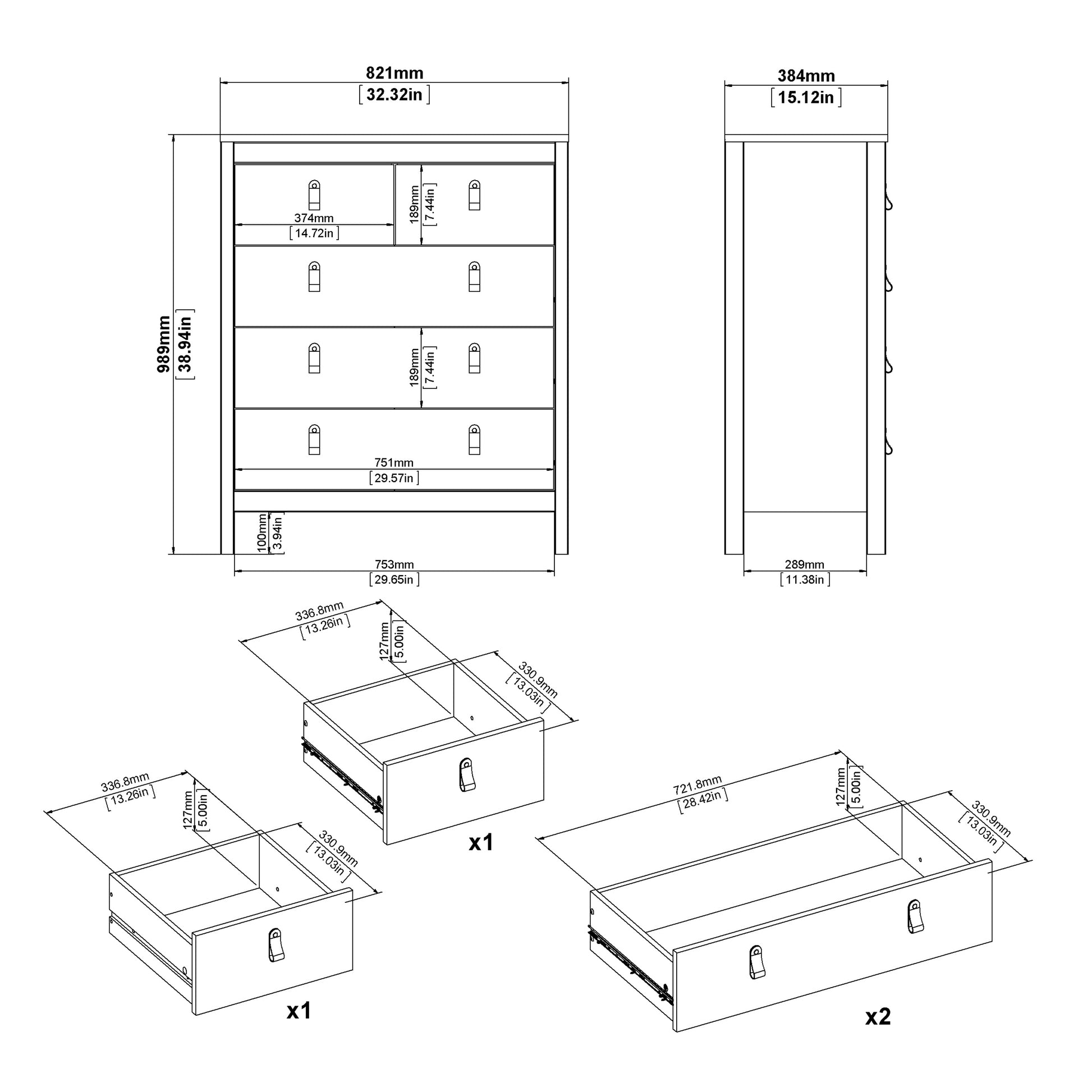 Madrid Chest 3+2 Drawers In Matt Black Or White - FURNITURE CURLS