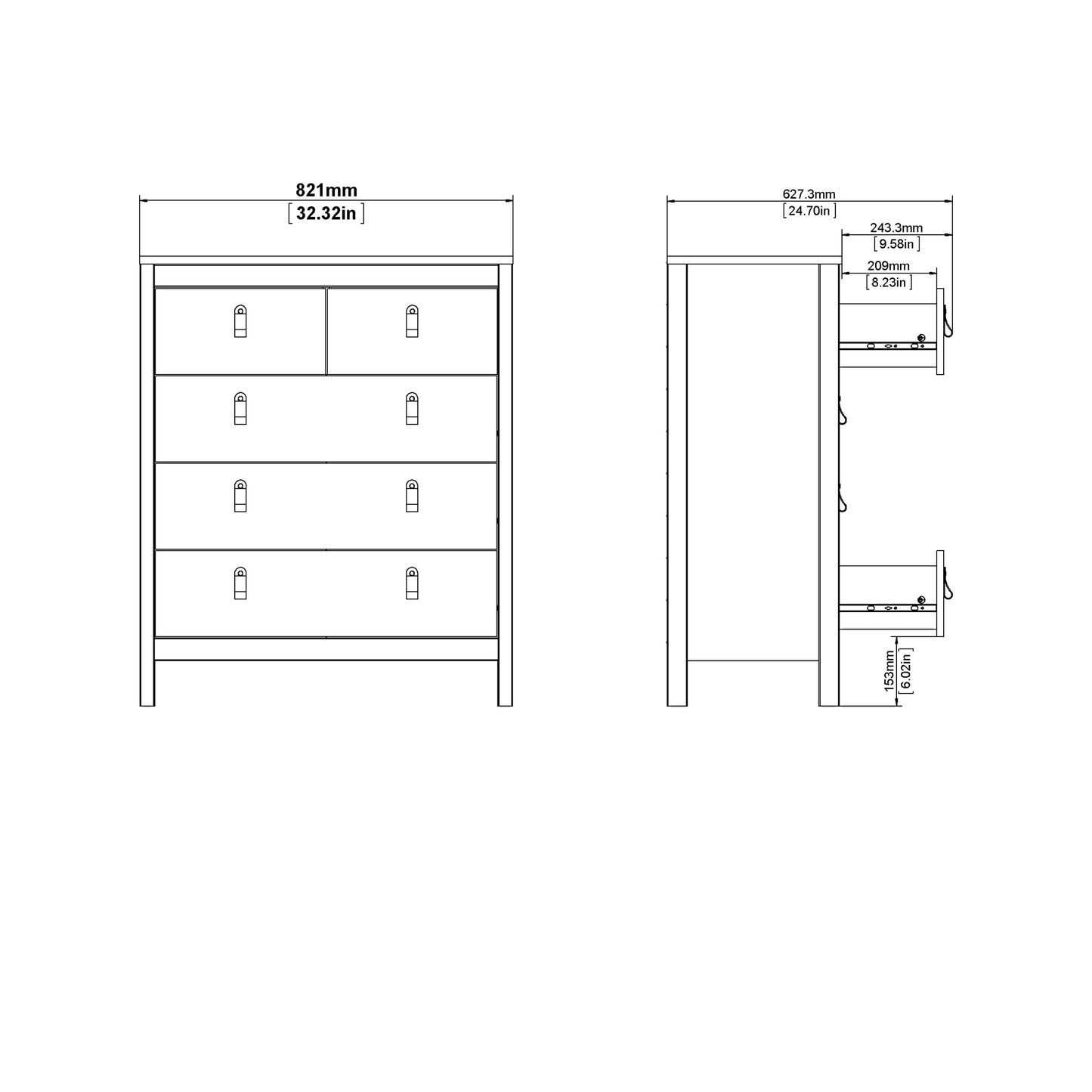 Madrid Chest 3+2 Drawers In Matt Black Or White - FURNITURE CURLS