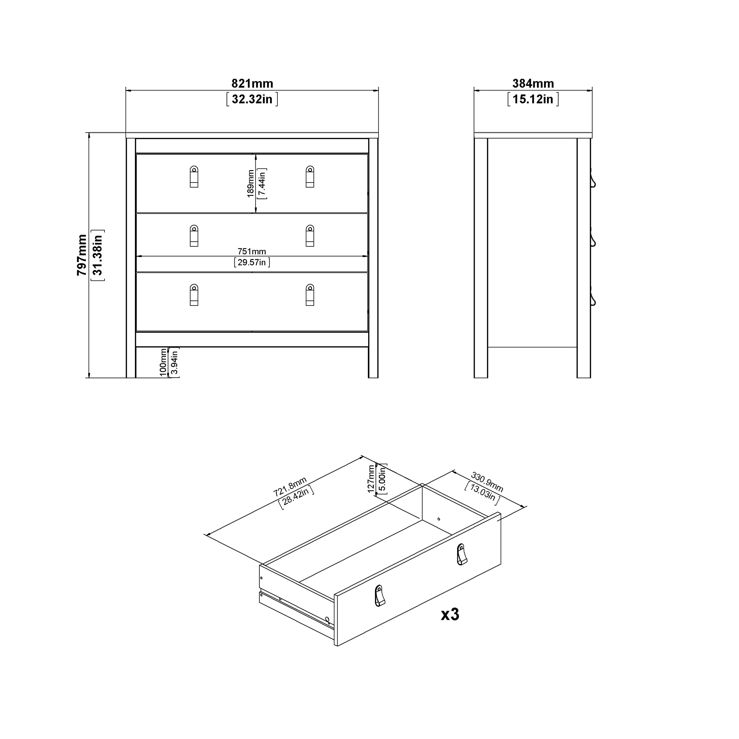 Madrid Chest Of  3 Drawers In Matt Black &/or White - FURNITURE CURLS