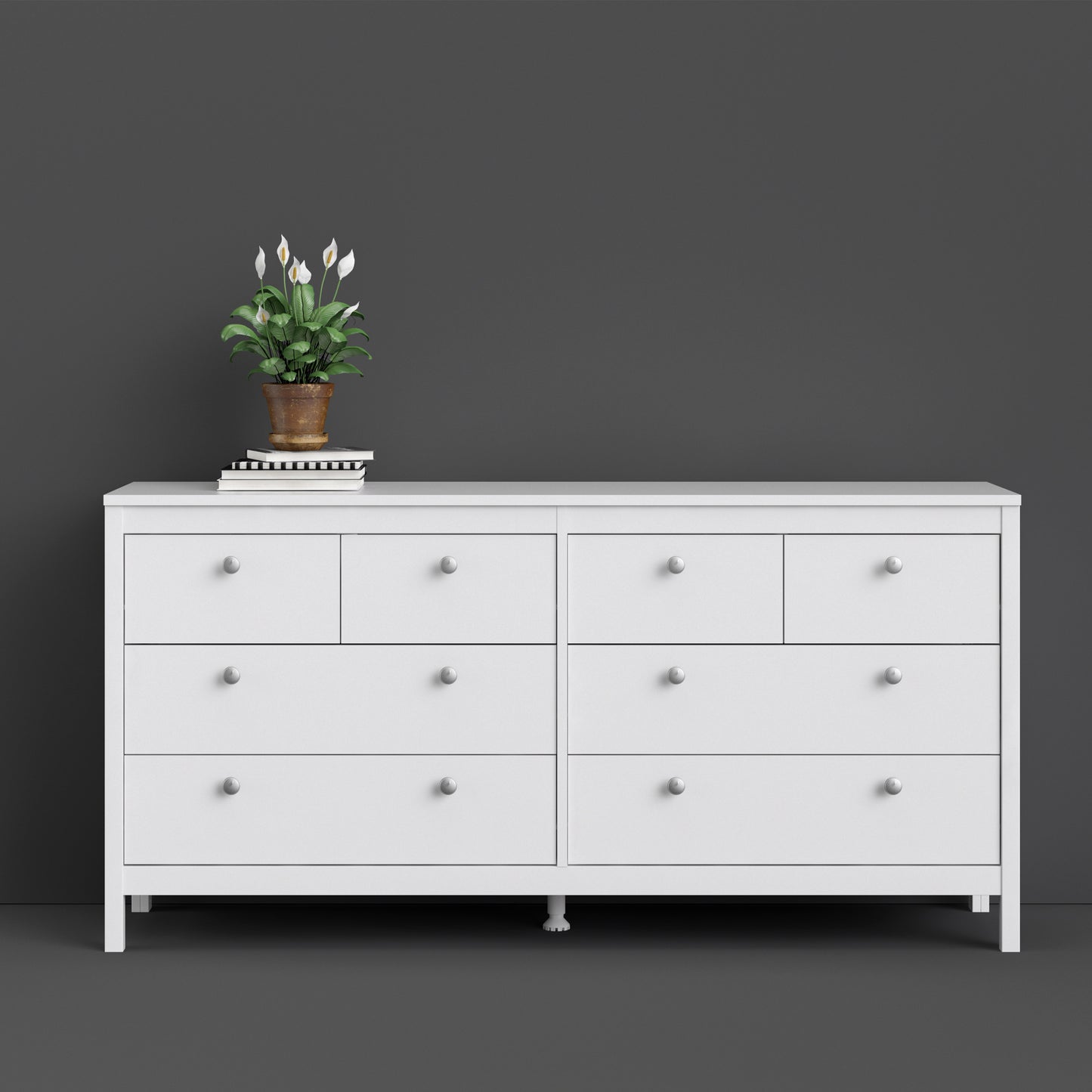 Madrid Double Dresser 4+4 Drawers In Matt Black Or White - FURNITURE CURLS