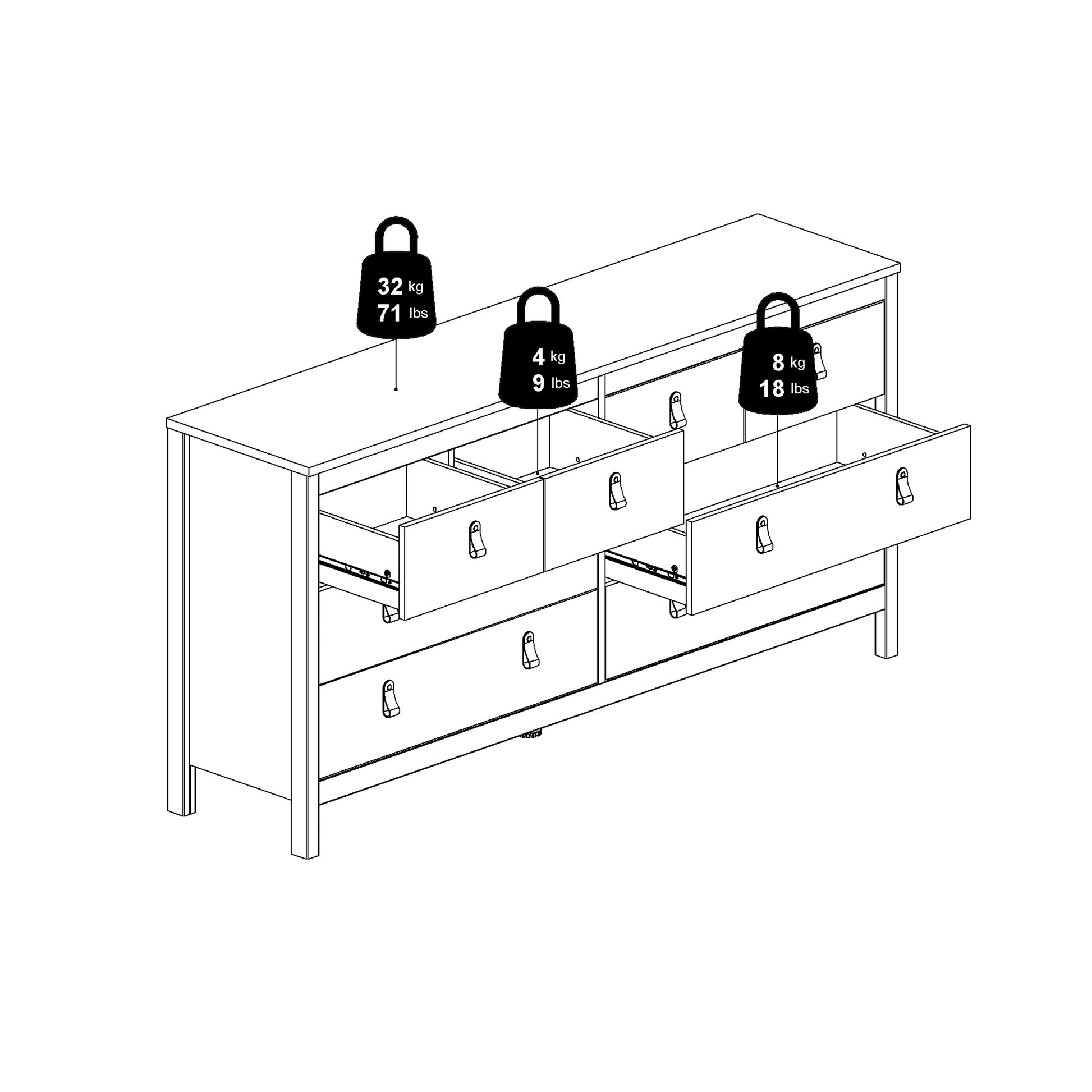 Madrid Double Dresser 4+4 Drawers In Matt Black Or White - FURNITURE CURLS