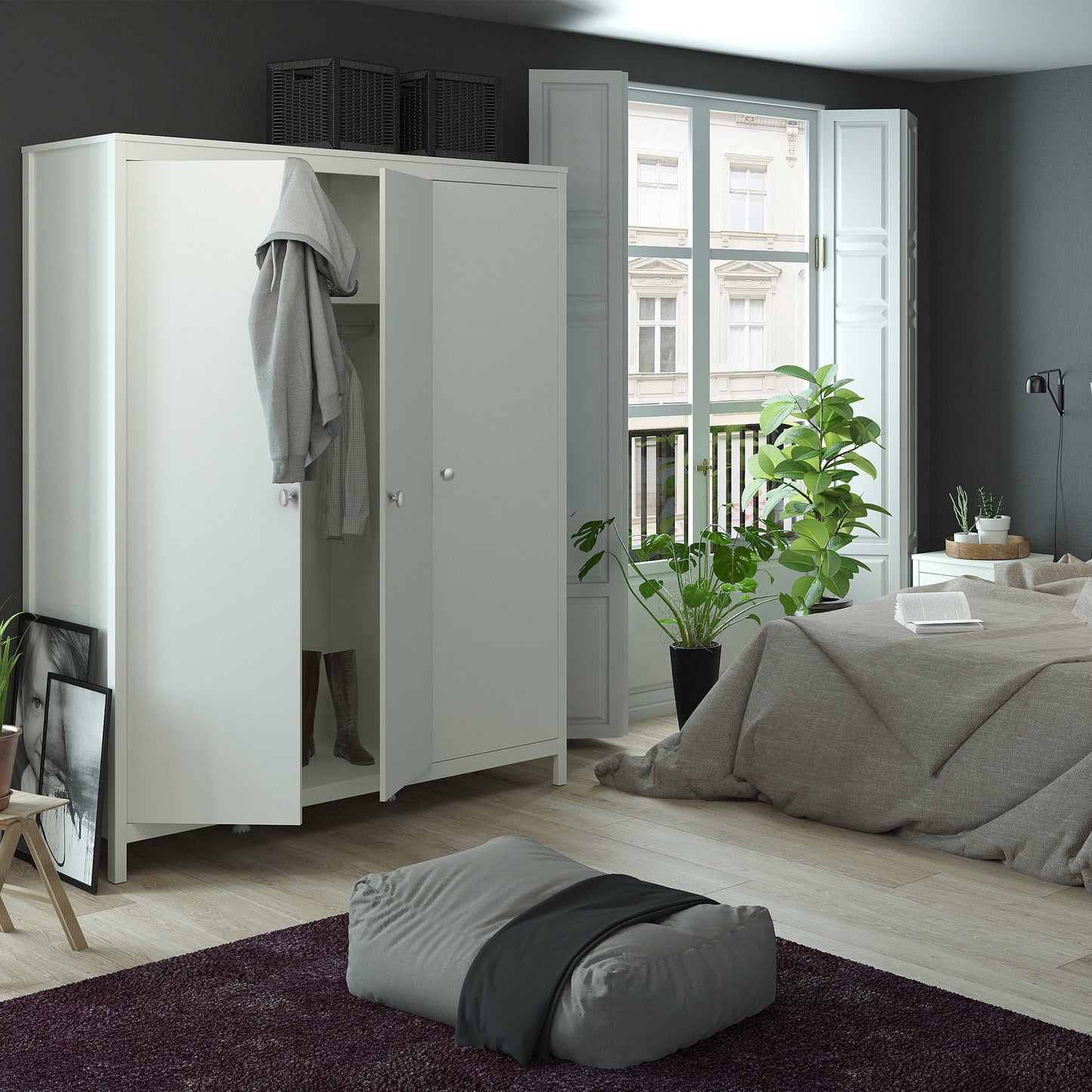 Madrid Wardrobe With 3 Doors In Matt Black Or White - FURNITURE CURLS