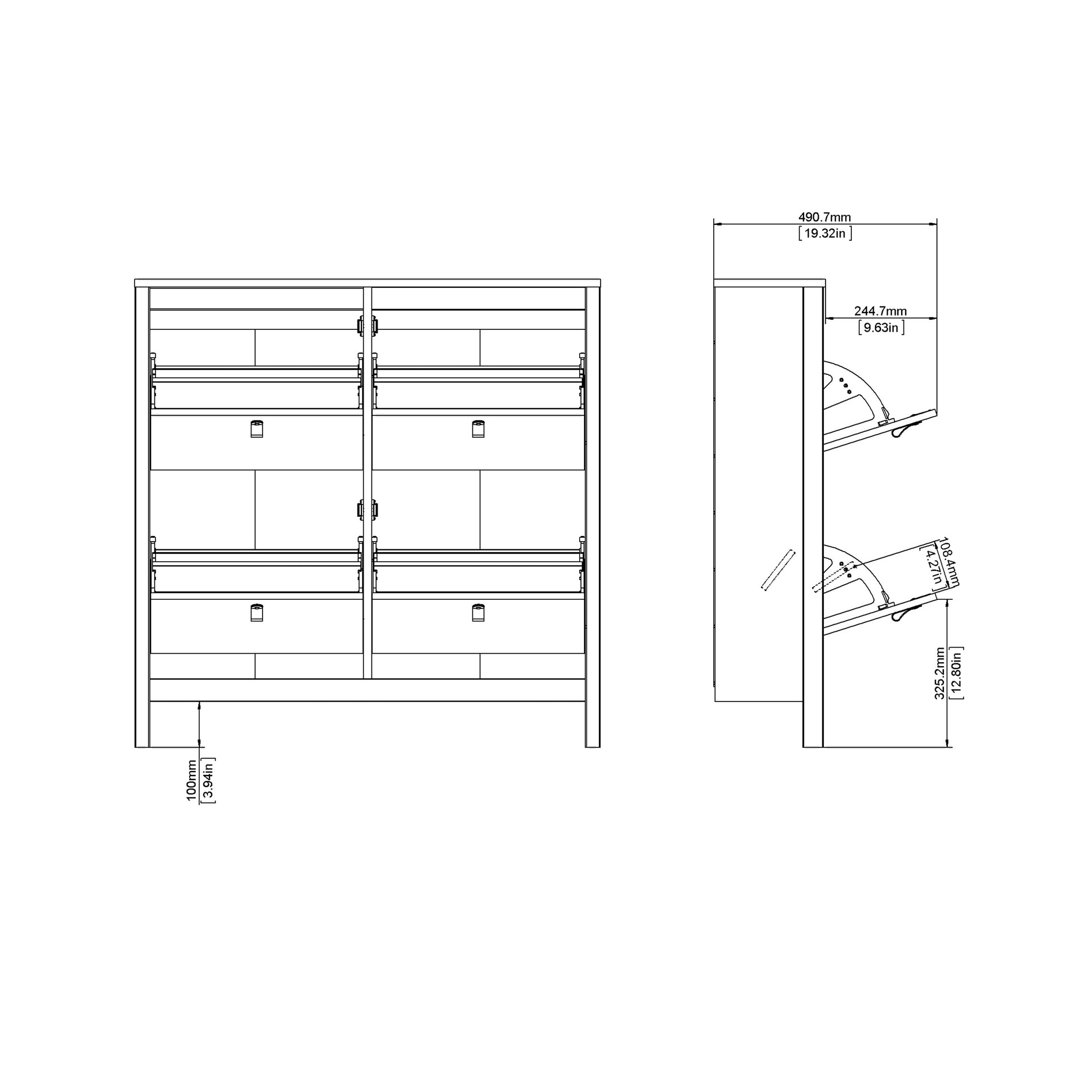 Madrid Shoe Cabinet 4 Compartments In Matt Black Or White - FURNITURE CURLS