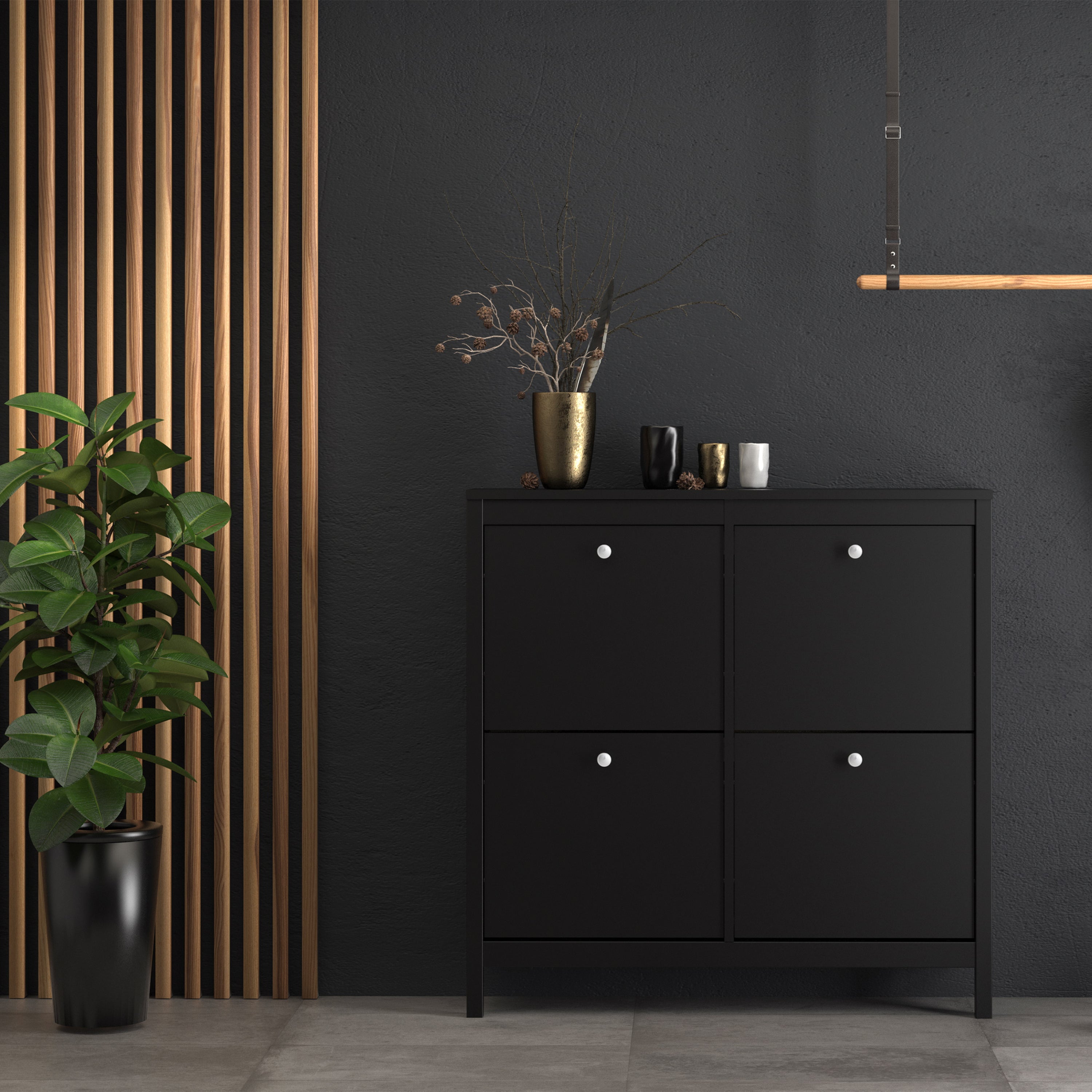 Madrid Shoe Cabinet 4 Compartments In Matt Black Or White - FURNITURE CURLS