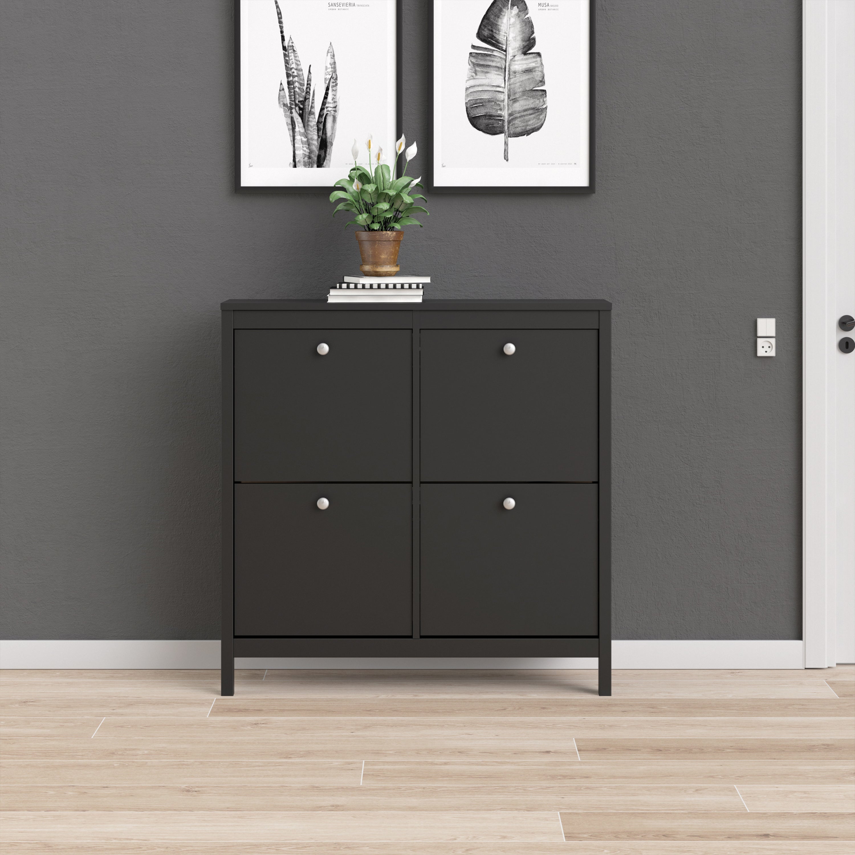 Madrid Shoe Cabinet 4 Compartments In Matt Black Or White - FURNITURE CURLS