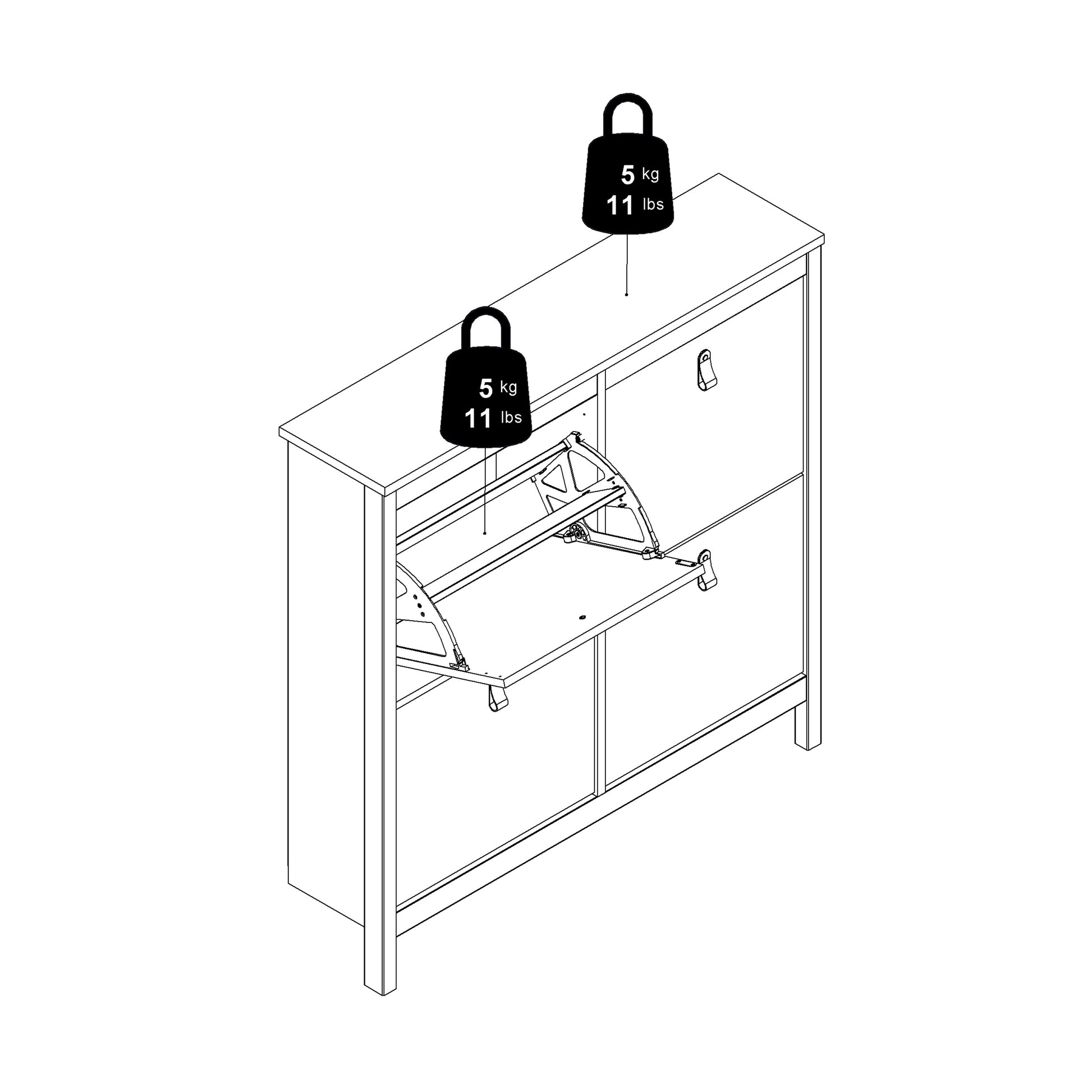 Madrid Shoe Cabinet 4 Compartments In Matt Black Or White - FURNITURE CURLS