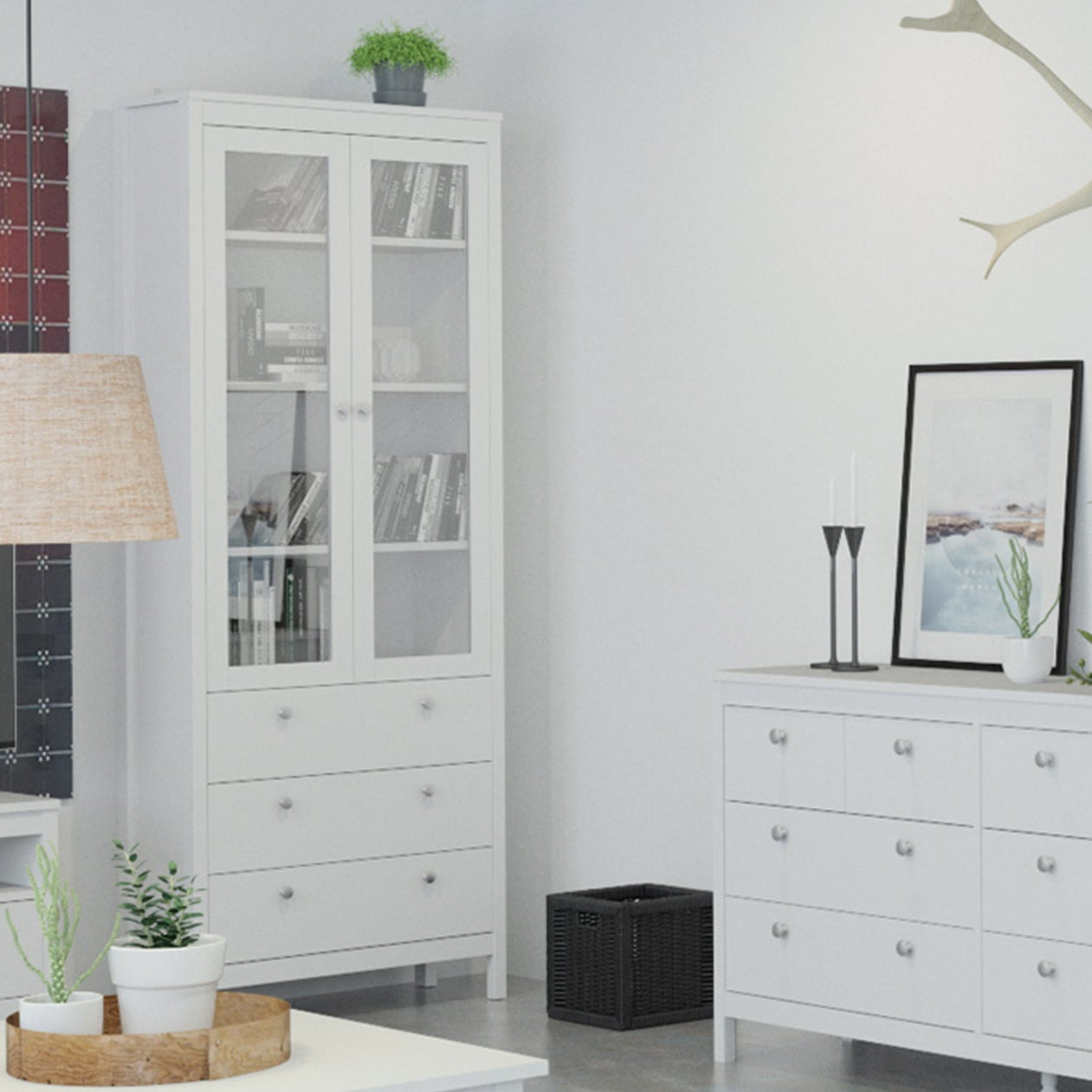 Madrid China Cabinet 2 Doors W/glass + 3 Drawers In Matt Black Or White - FURNITURE CURLS