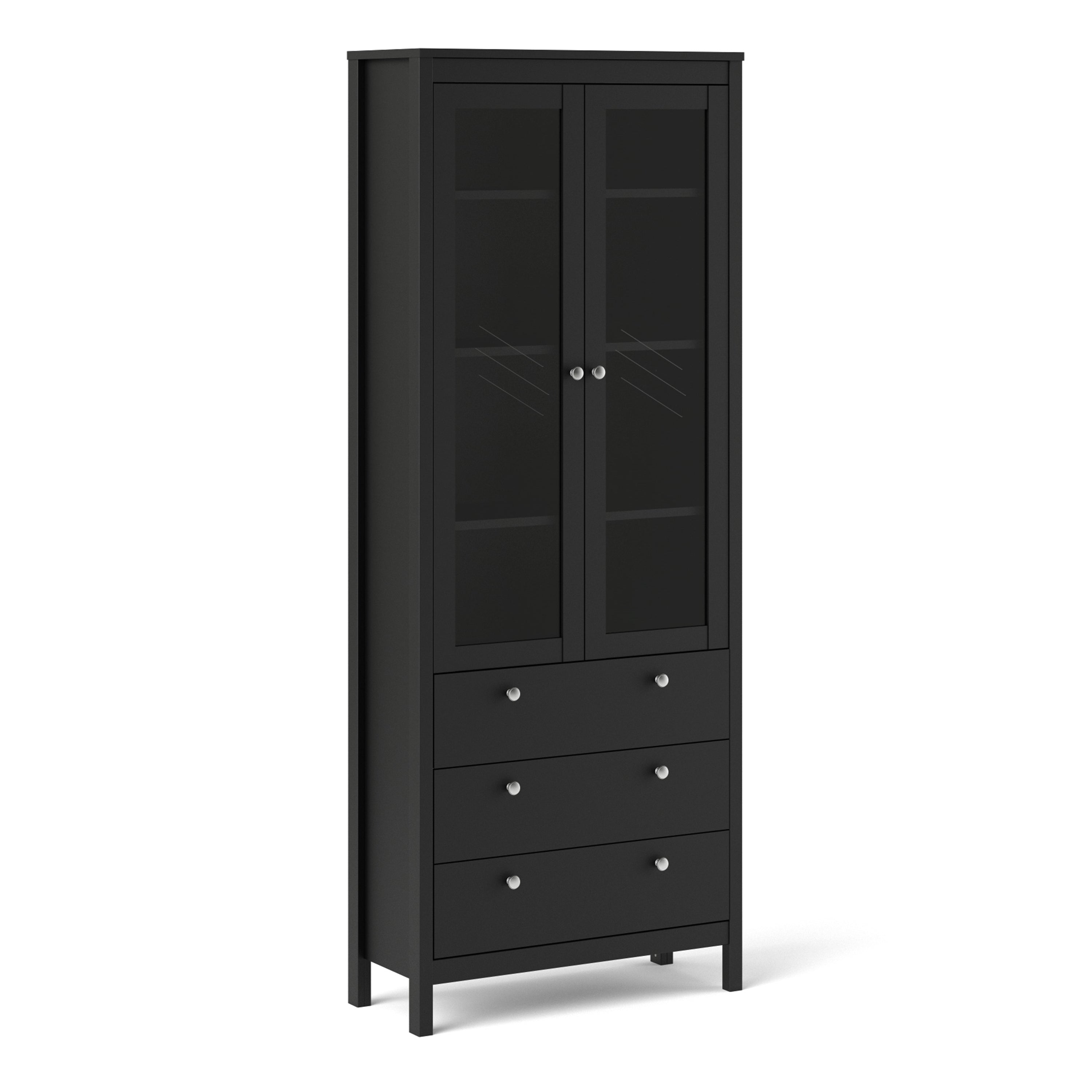 Madrid China Cabinet 2 Doors W/glass + 3 Drawers In Matt Black Or White - FURNITURE CURLS