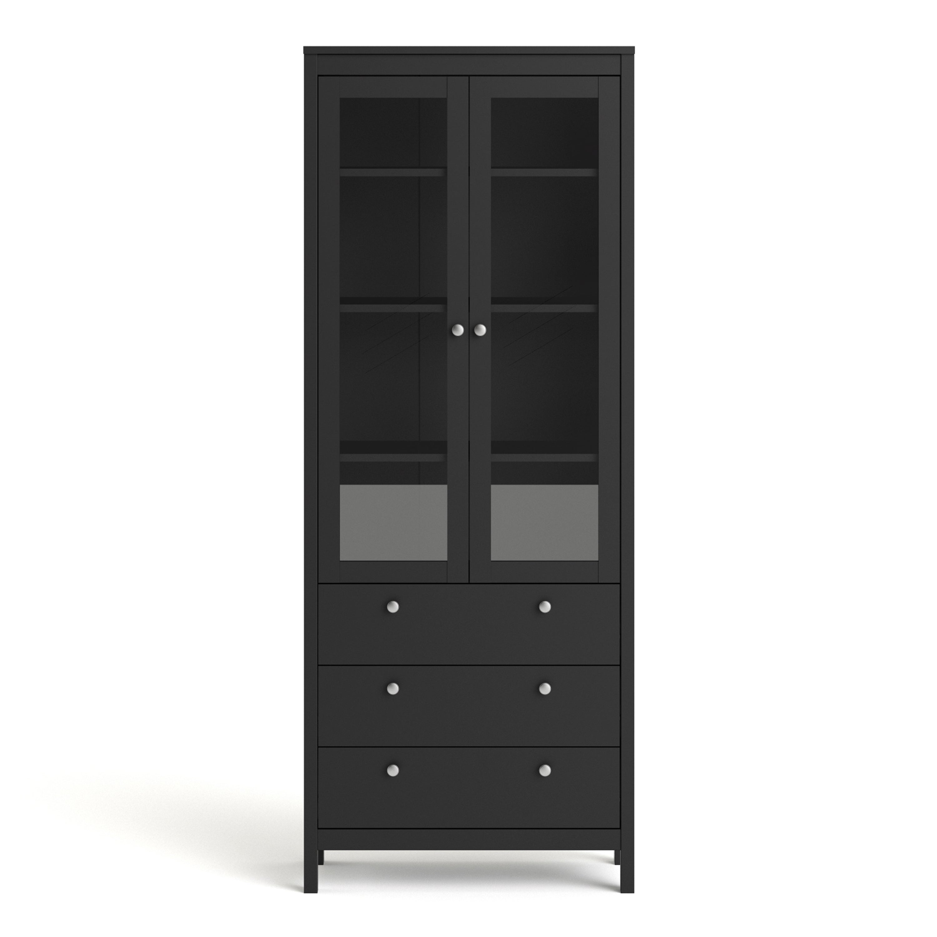 Madrid China Cabinet 2 Doors W/glass + 3 Drawers In Matt Black Or White - FURNITURE CURLS