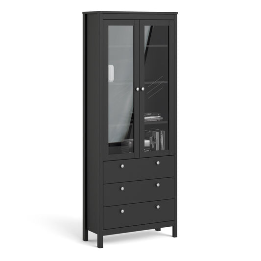 Madrid China Cabinet 2 Doors W/glass + 3 Drawers In Matt Black Or White - FURNITURE CURLS