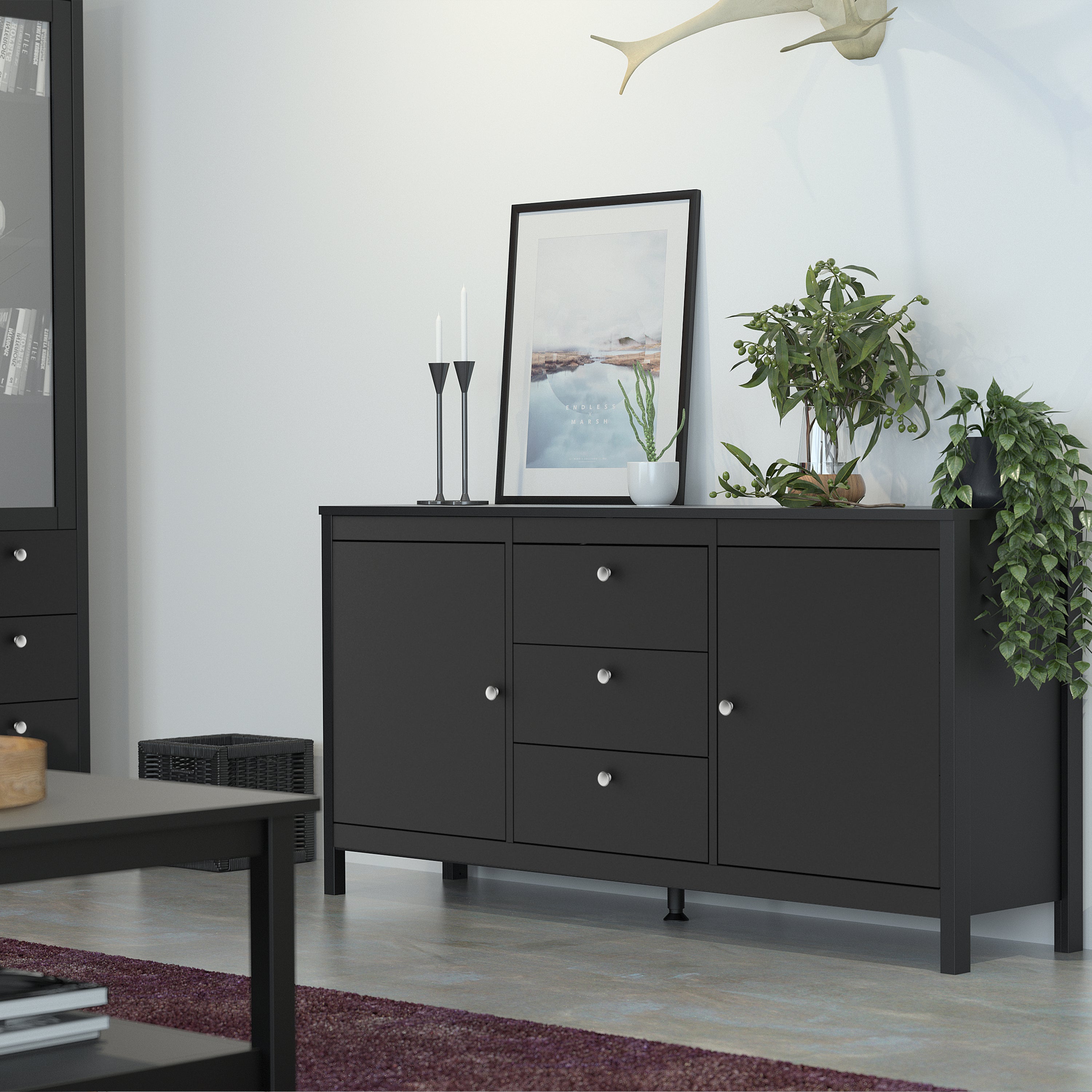 Madrid Sideboard 2 Doors + 3 Drawers In Matt Black Or White - FURNITURE CURLS