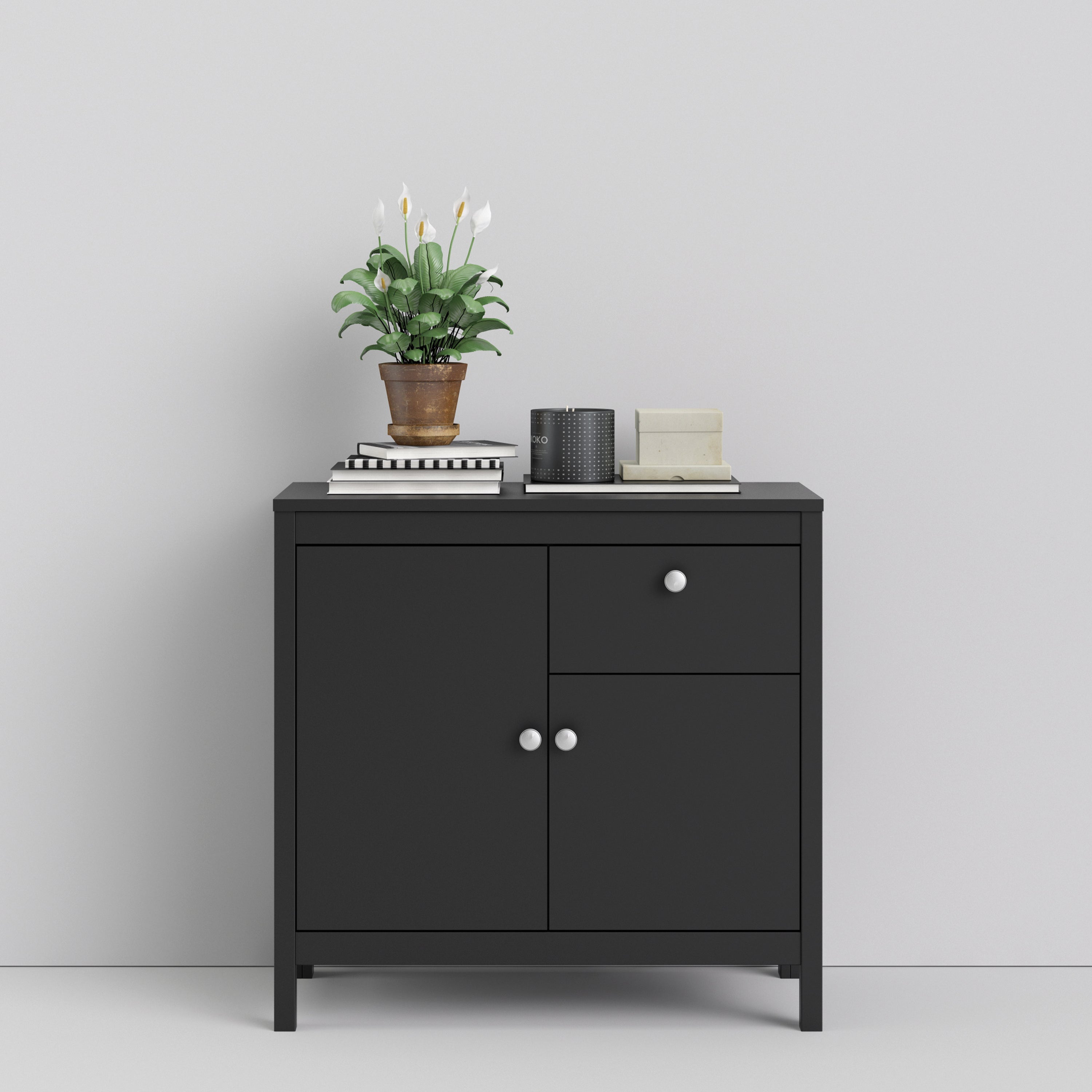Madrid Sideboard 2 Doors + 1 Drawer In Matt Black Or White - FURNITURE CURLS