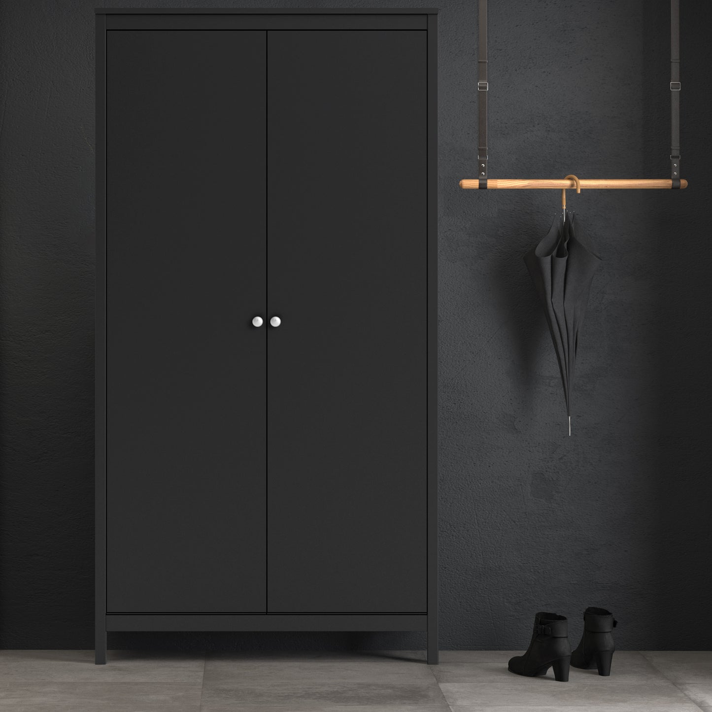 Madrid Wardrobe With 2 Doors In Matt Black Or White - FURNITURE CURLS