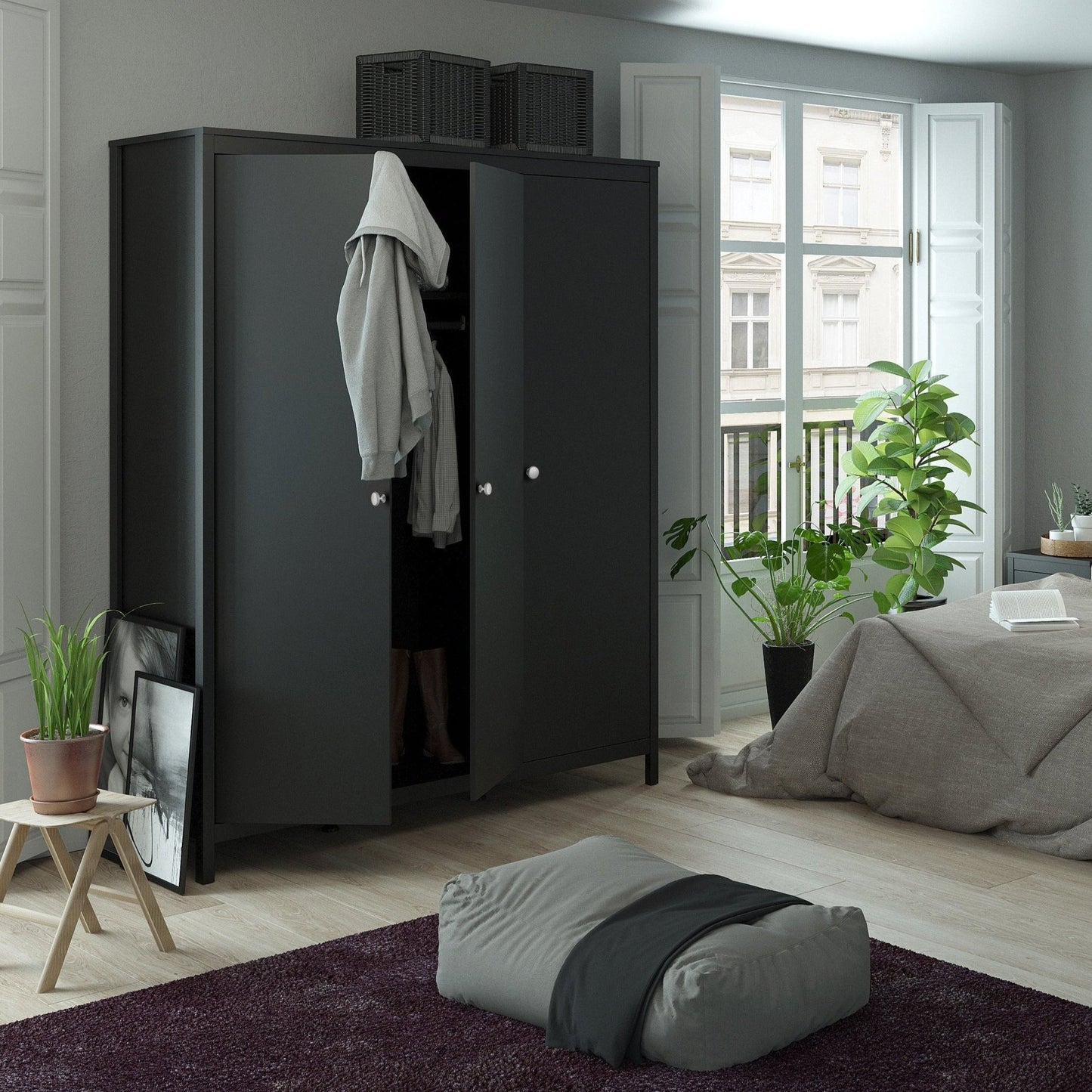 Madrid Wardrobe With 3 Doors In Matt Black Or White - FURNITURE CURLS