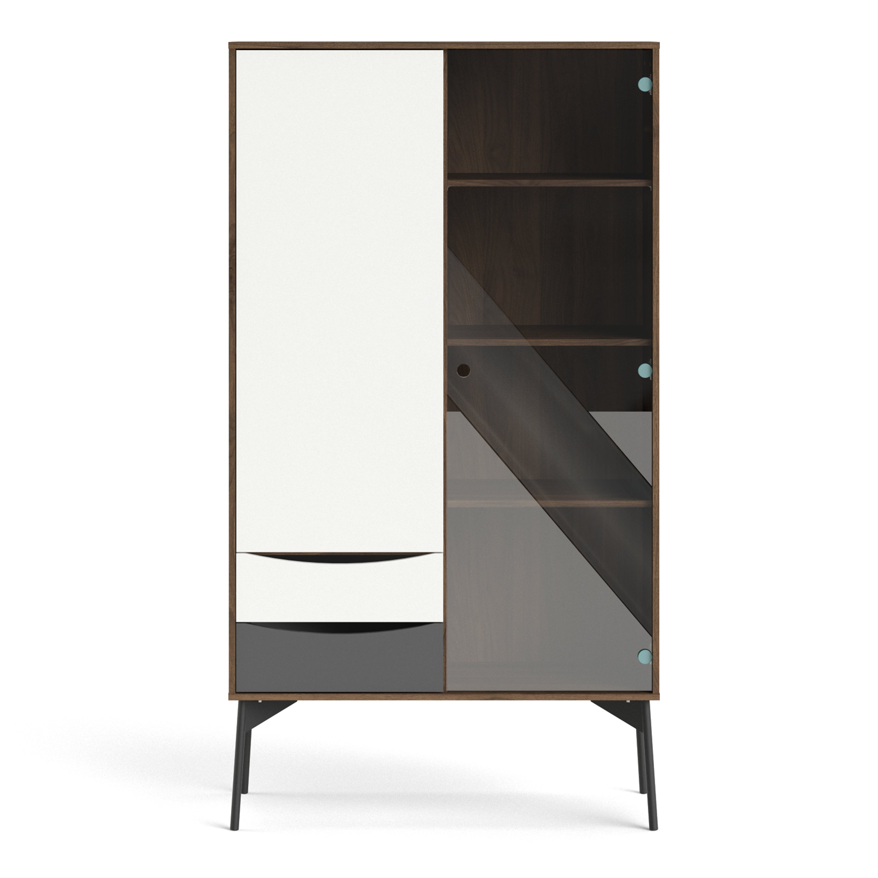 Fur China Displaycabinet 1door+1glass Door+2drawers Grey-white-walnut Or Grey-white - FURNITURE CURLS