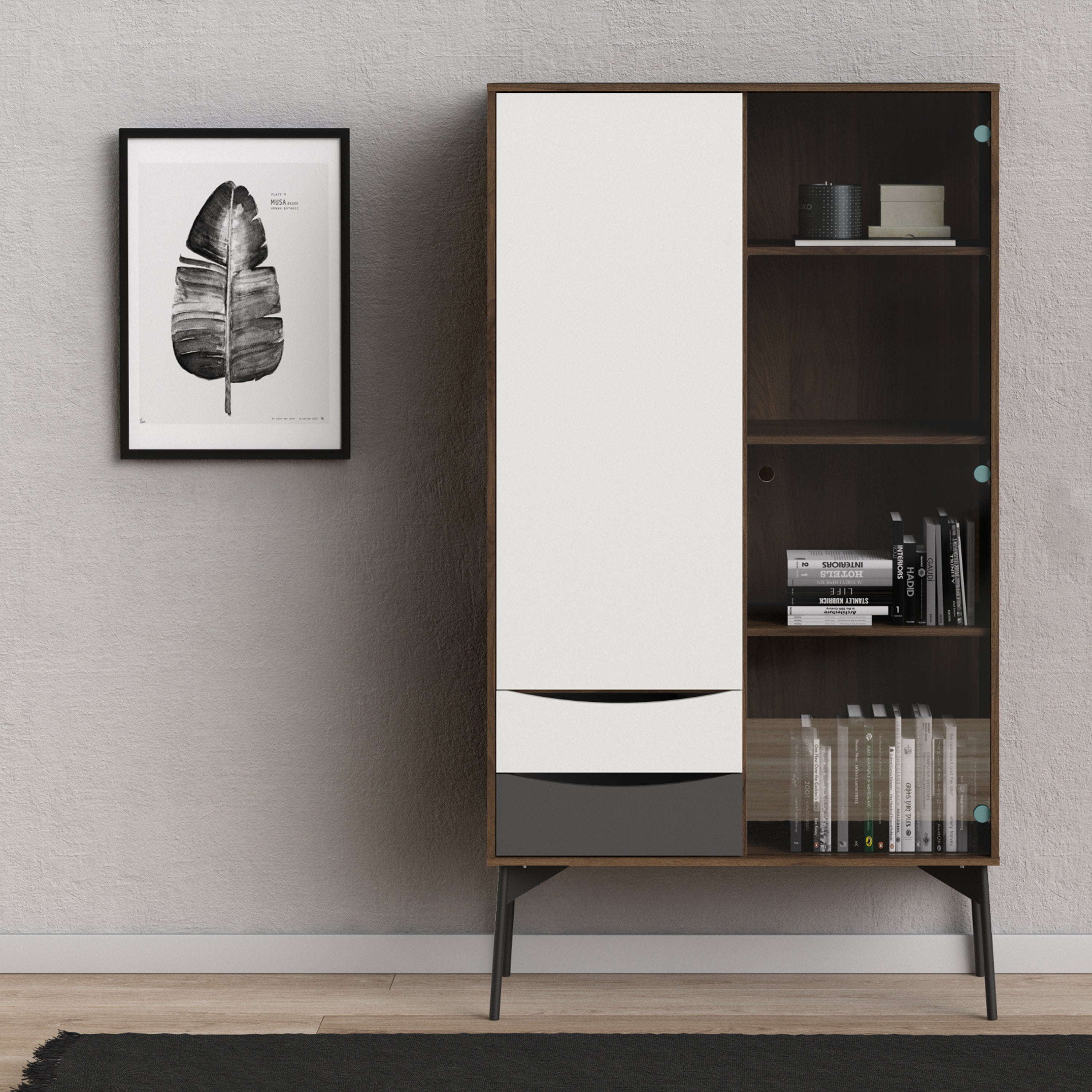 Fur China Displaycabinet 1door+1glass Door+2drawers Grey-white-walnut Or Grey-white - FURNITURE CURLS