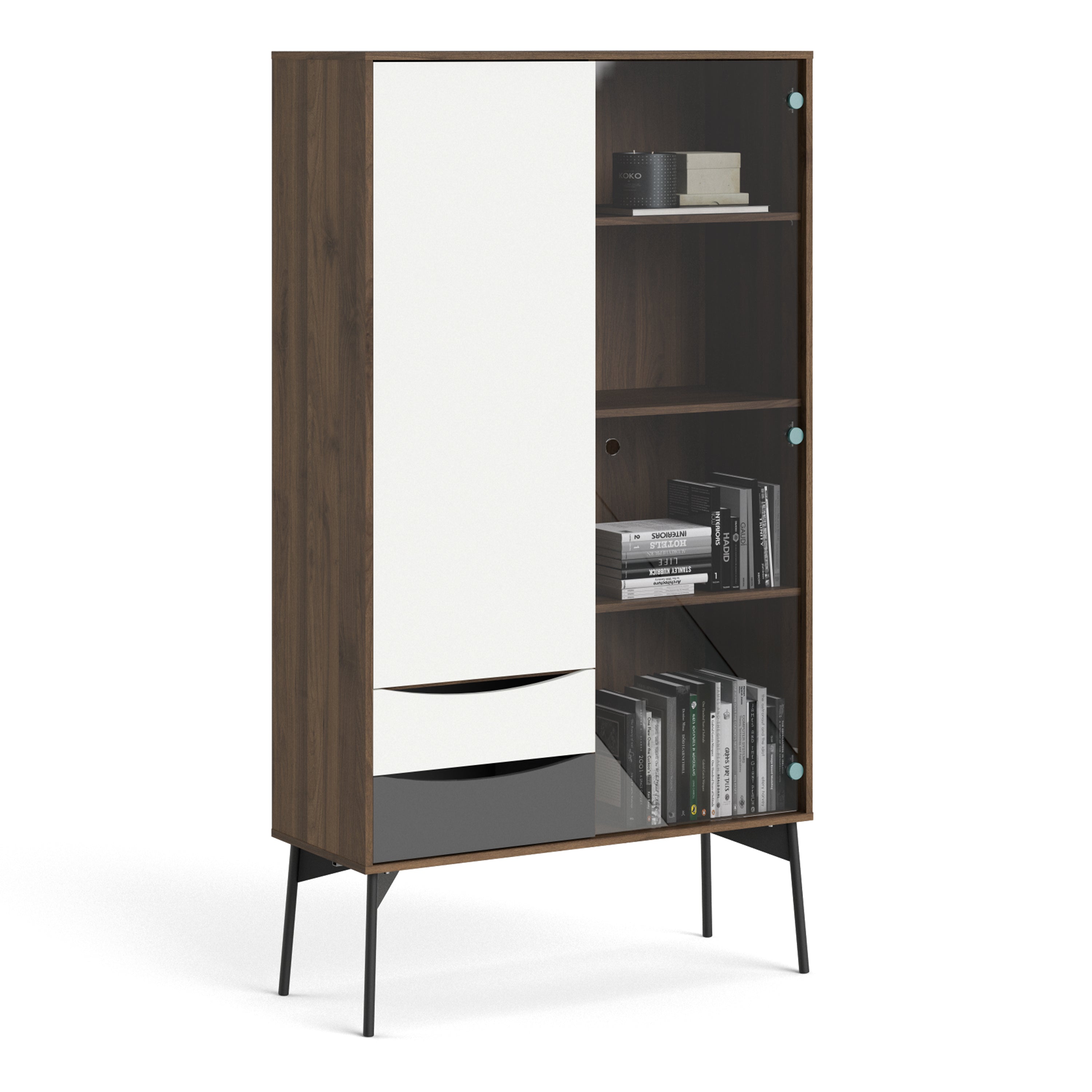 Fur China Displaycabinet 1door+1glass Door+2drawers Grey-white-walnut Or Grey-white - FURNITURE CURLS