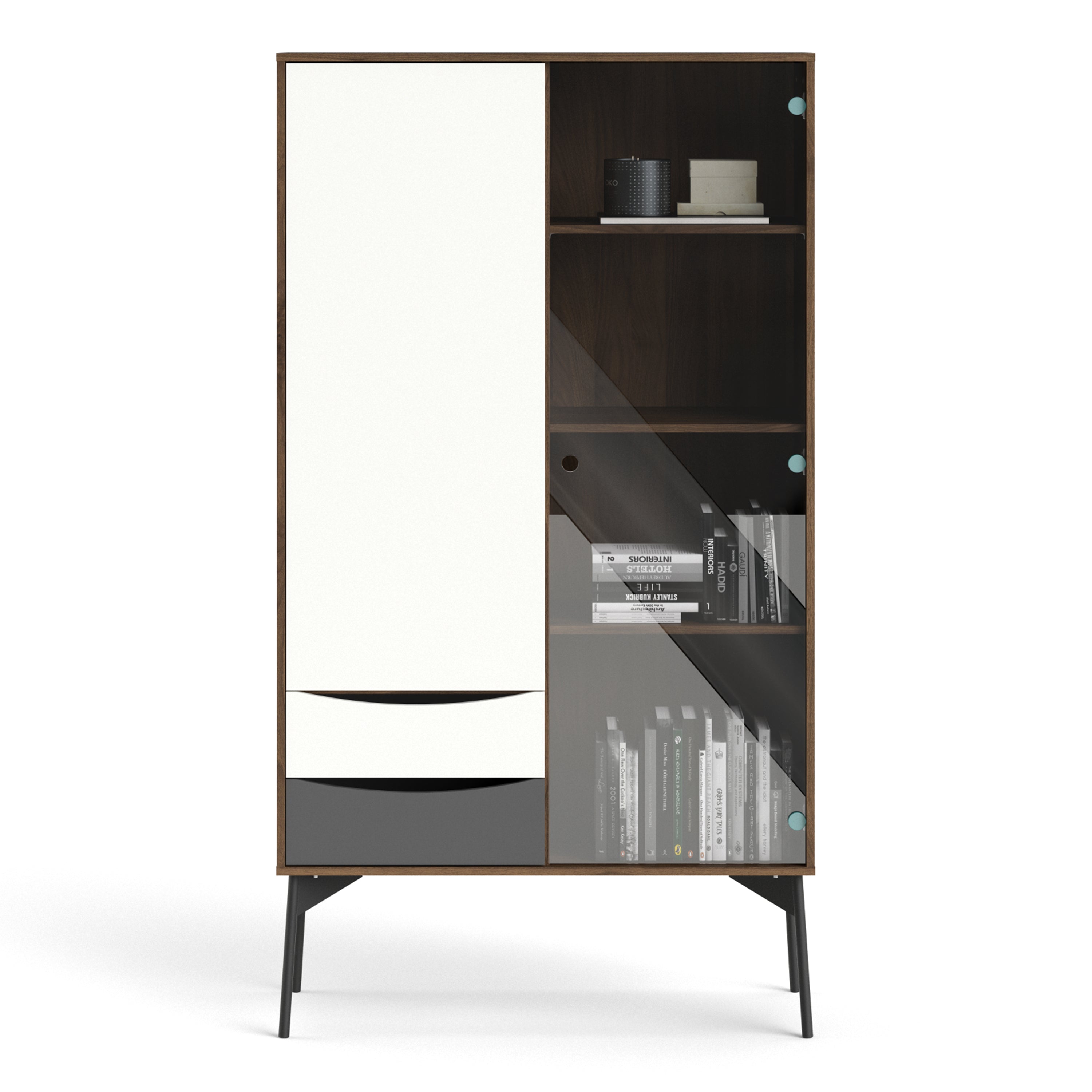 Fur China Displaycabinet 1door+1glass Door+2drawers Grey-white-walnut Or Grey-white - FURNITURE CURLS