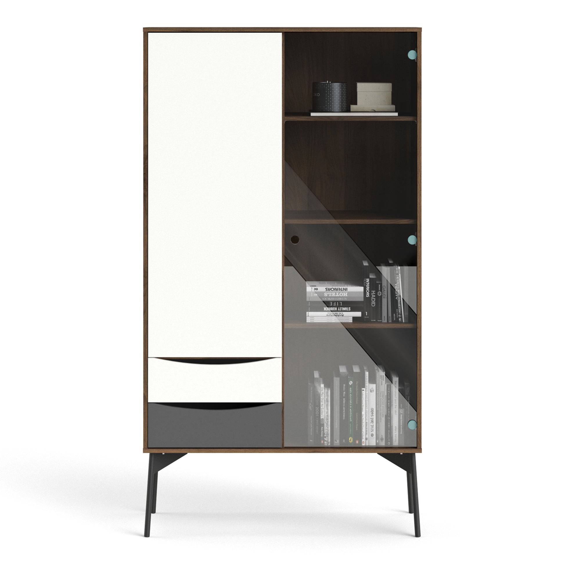 Fur China Displaycabinet 1door+1glass Door+2drawers Grey-white-walnut Or Grey-white - FURNITURE CURLS