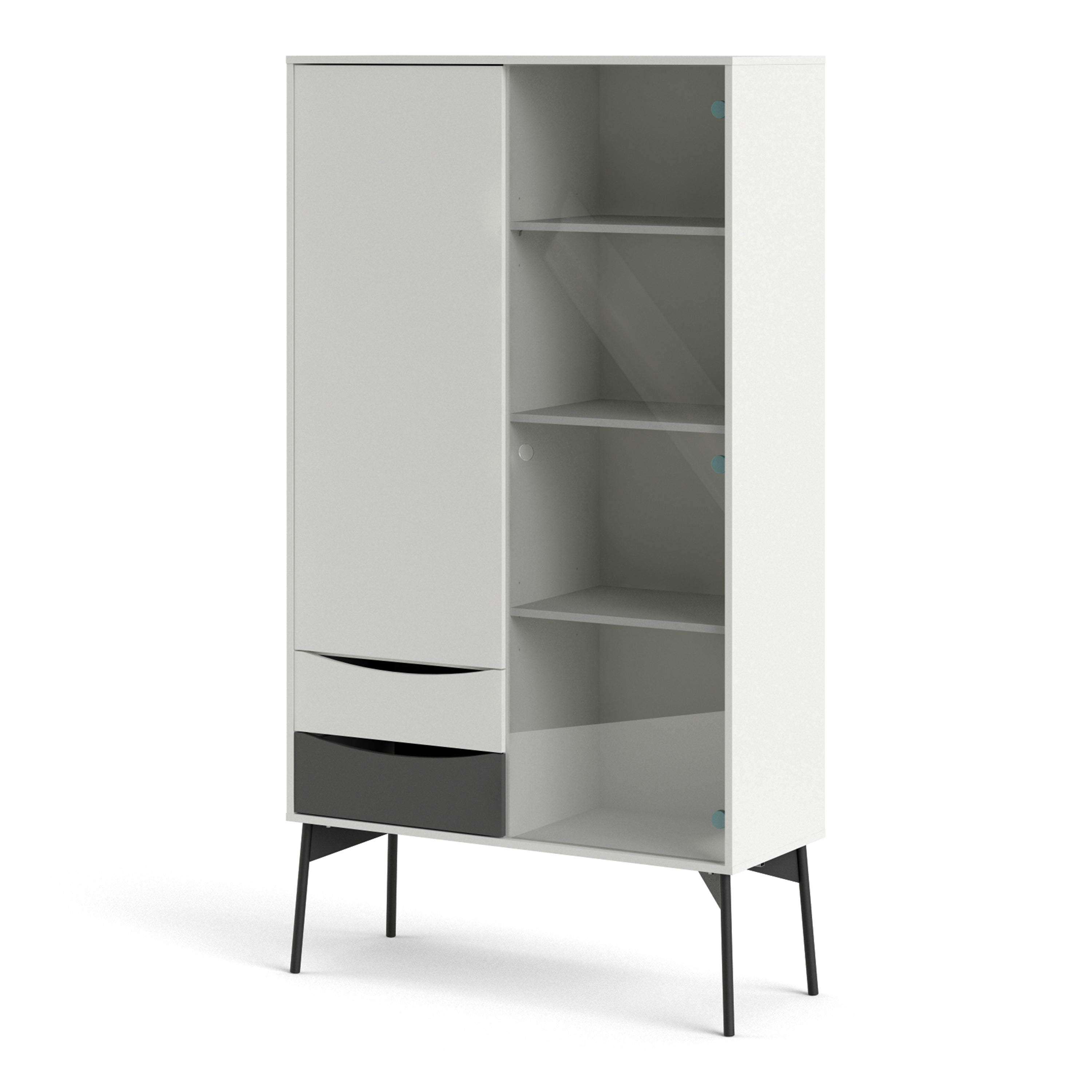 Fur China Displaycabinet 1door+1glass Door+2drawers Grey-white-walnut Or Grey-white - FURNITURE CURLS