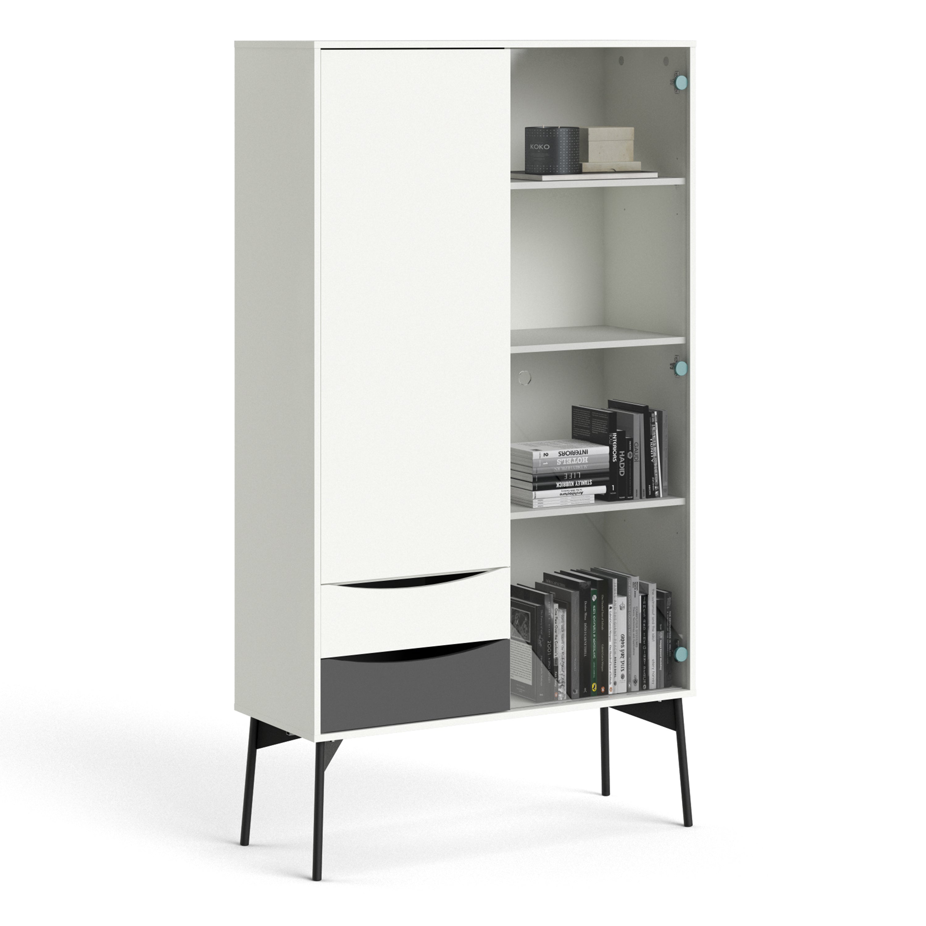 Fur China Displaycabinet 1door+1glass Door+2drawers Grey-white-walnut Or Grey-white - FURNITURE CURLS