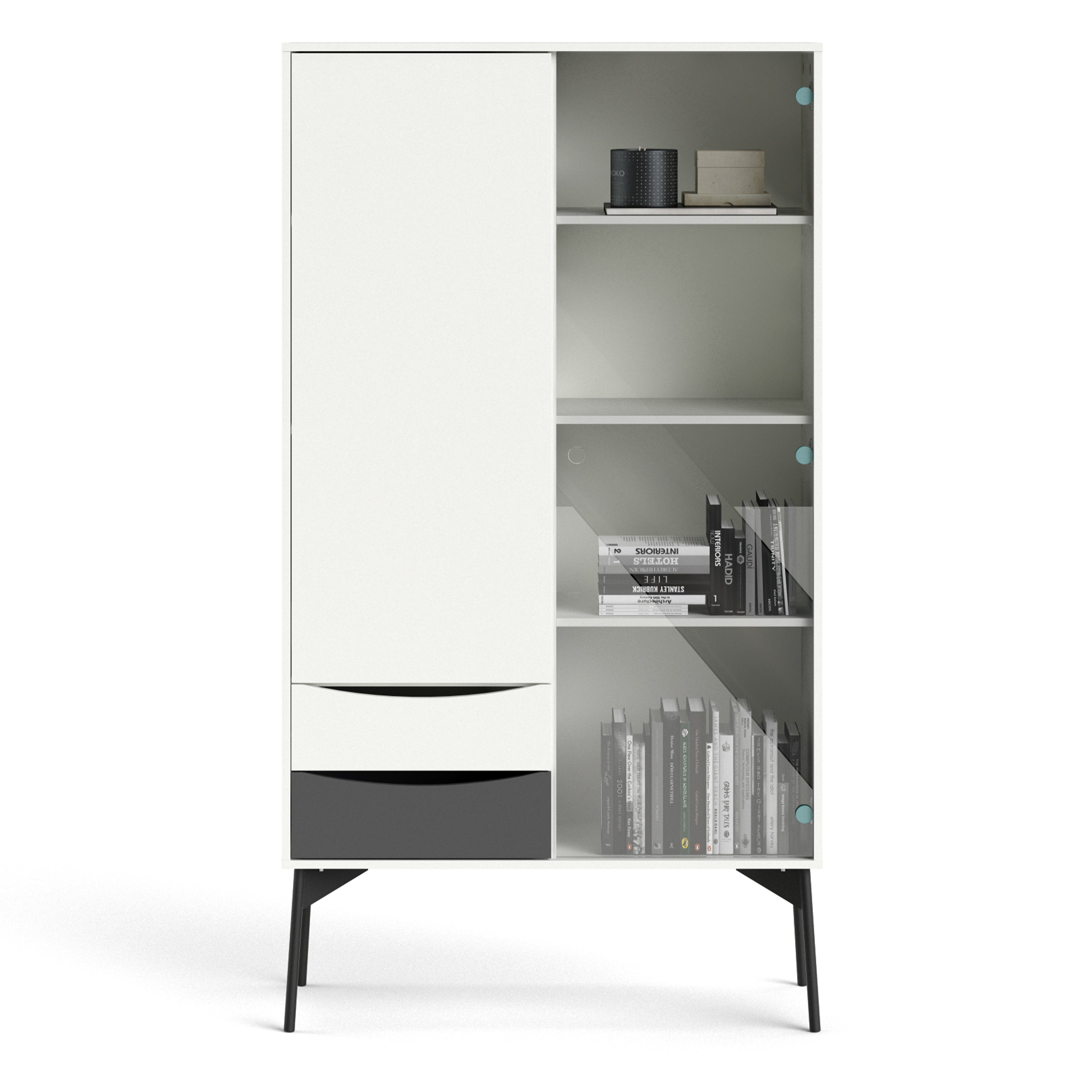 Fur China Displaycabinet 1door+1glass Door+2drawers Grey-white-walnut Or Grey-white - FURNITURE CURLS