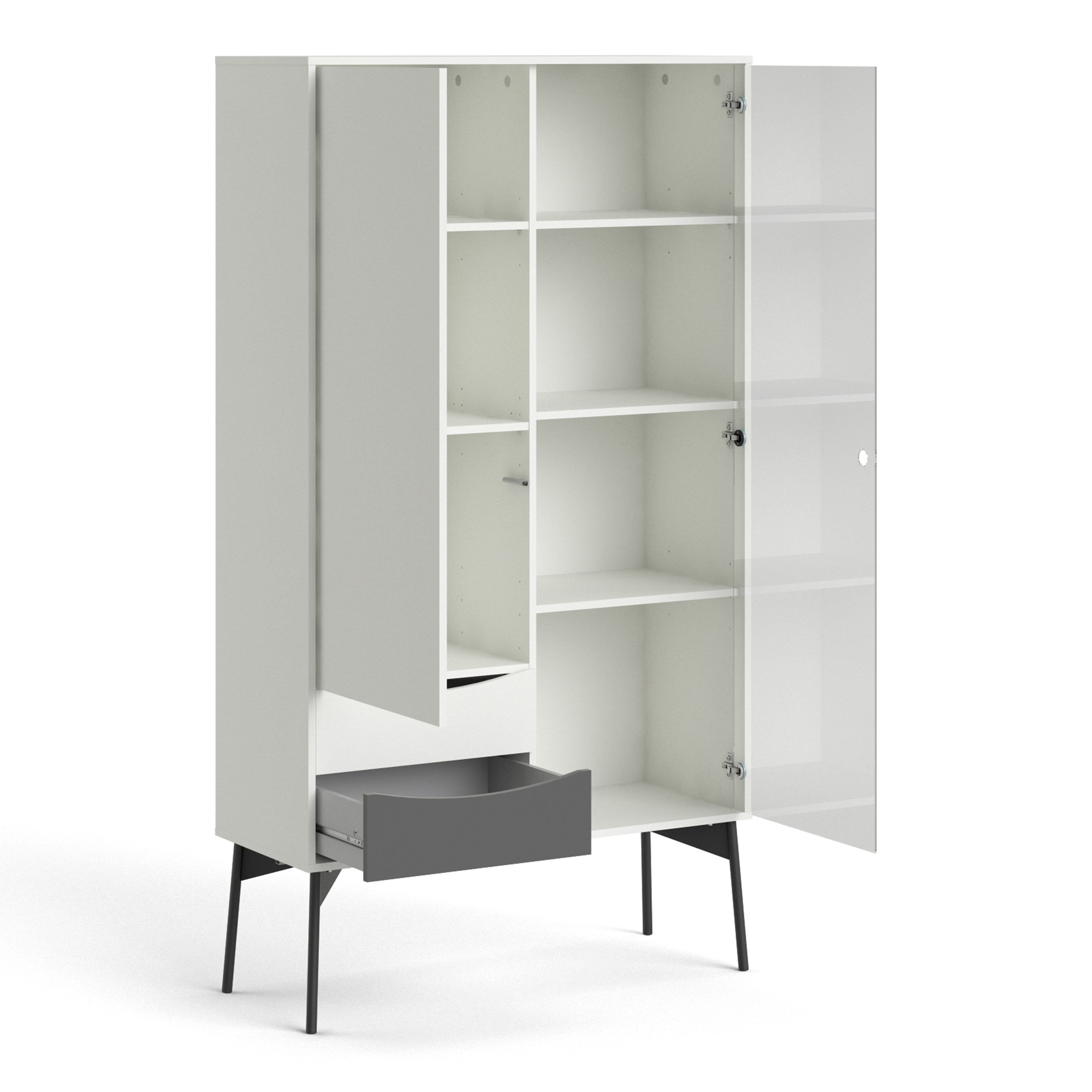 Fur China Displaycabinet 1door+1glass Door+2drawers Grey-white-walnut Or Grey-white - FURNITURE CURLS