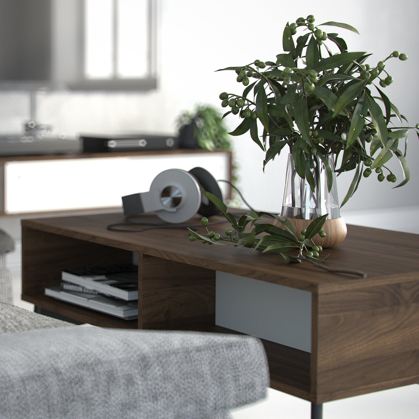 Fur Coffee Table With 1 Drawer In Grey, White, Walnut Or Grey, White - FURNITURE CURLS