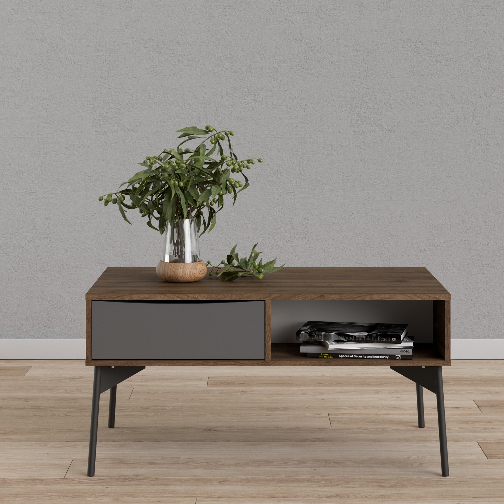 Fur Coffee Table With 1 Drawer In Grey, White, Walnut Or Grey, White - FURNITURE CURLS