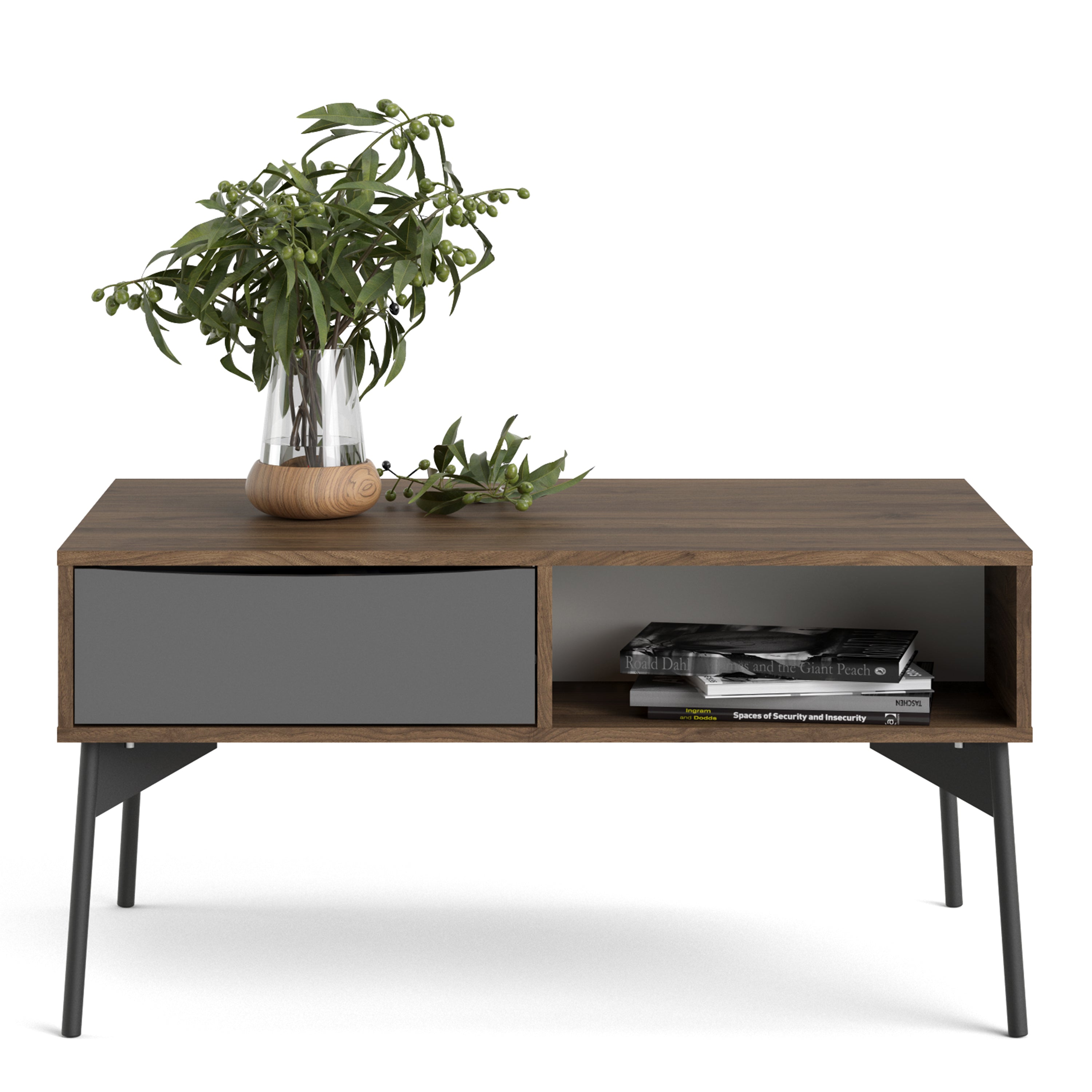 Fur Coffee Table With 1 Drawer In Grey, White, Walnut Or Grey, White - FURNITURE CURLS