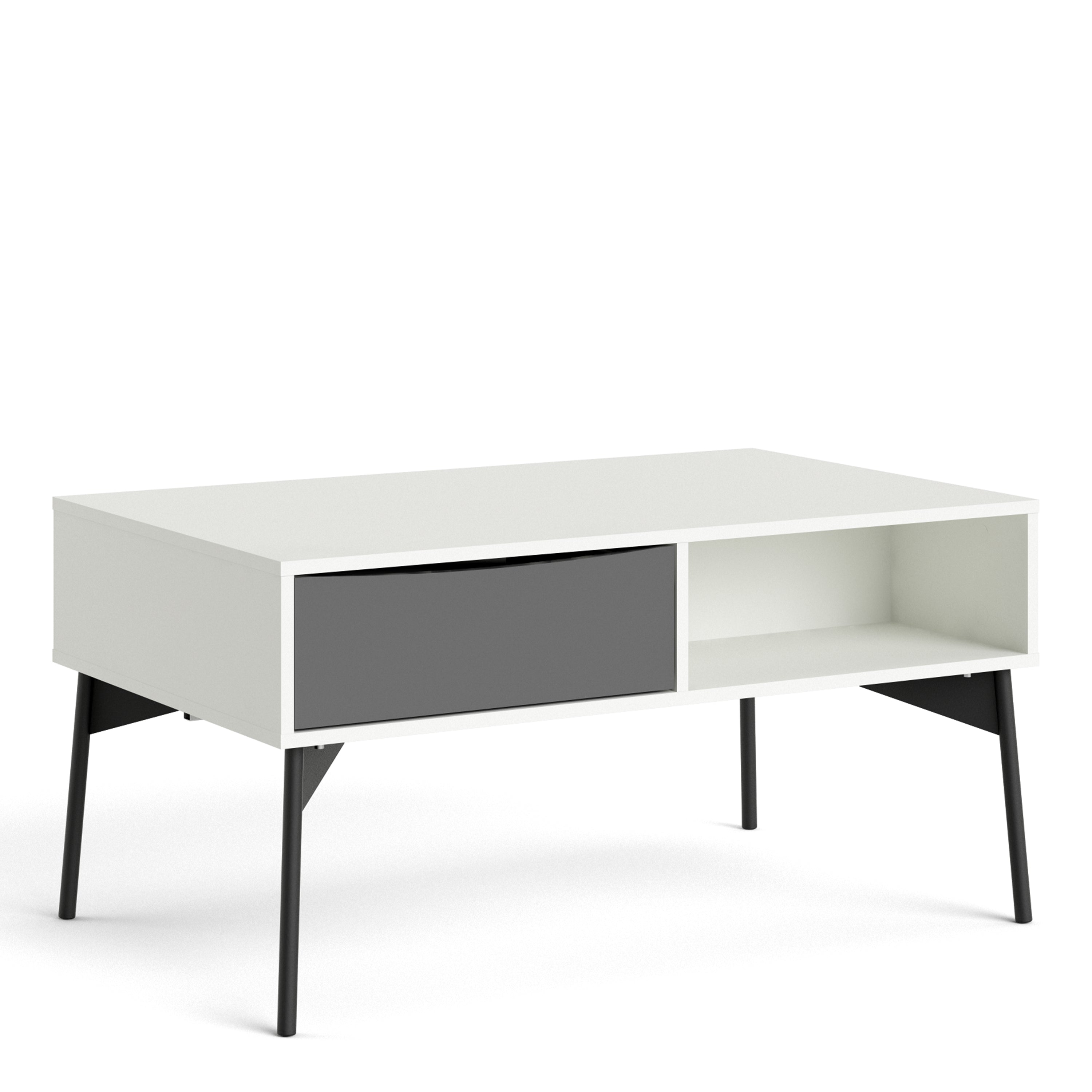 Fur Coffee Table With 1 Drawer In Grey, White, Walnut Or Grey, White - FURNITURE CURLS