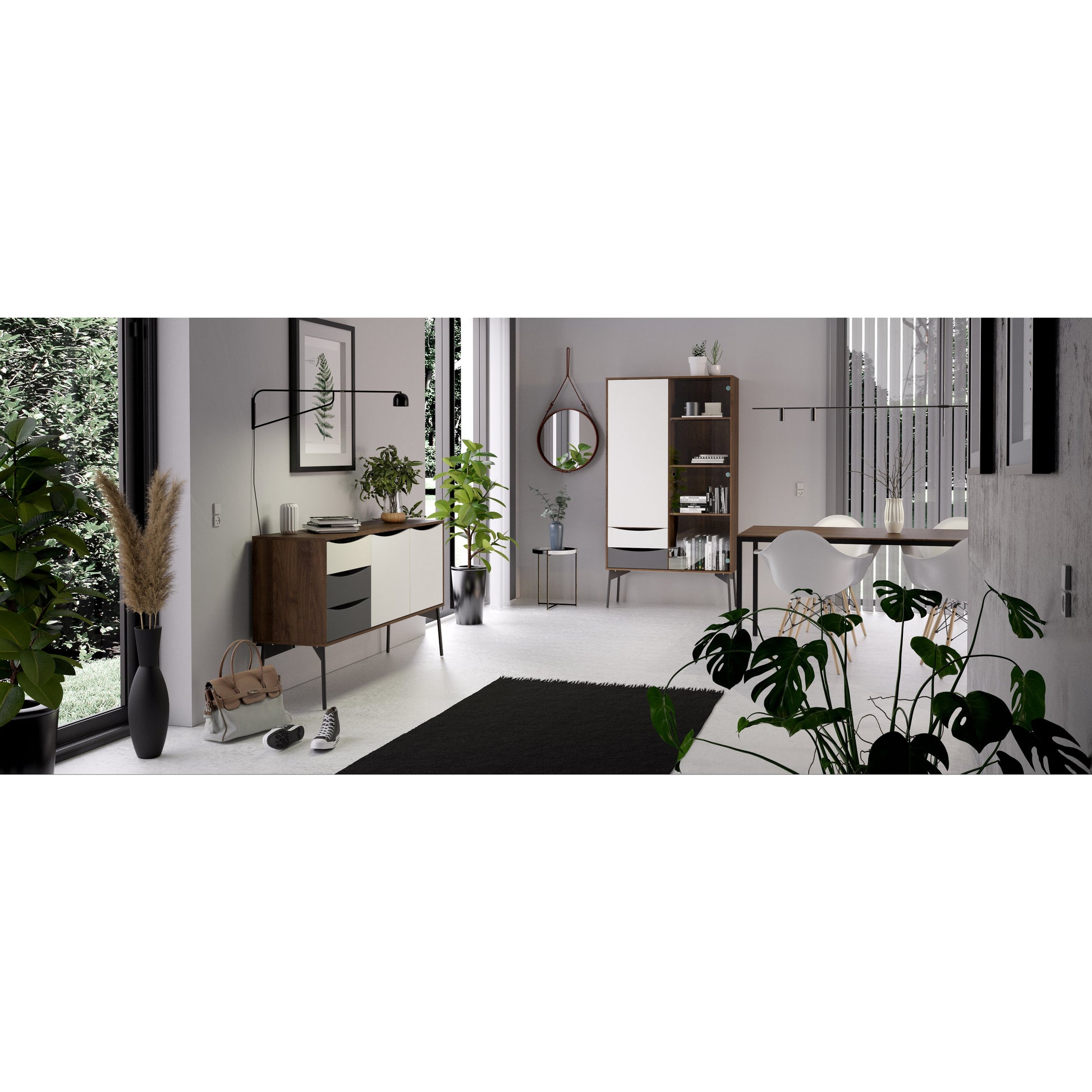 Fur China Displaycabinet 1door+1glass Door+2drawers Grey-white-walnut Or Grey-white - FURNITURE CURLS