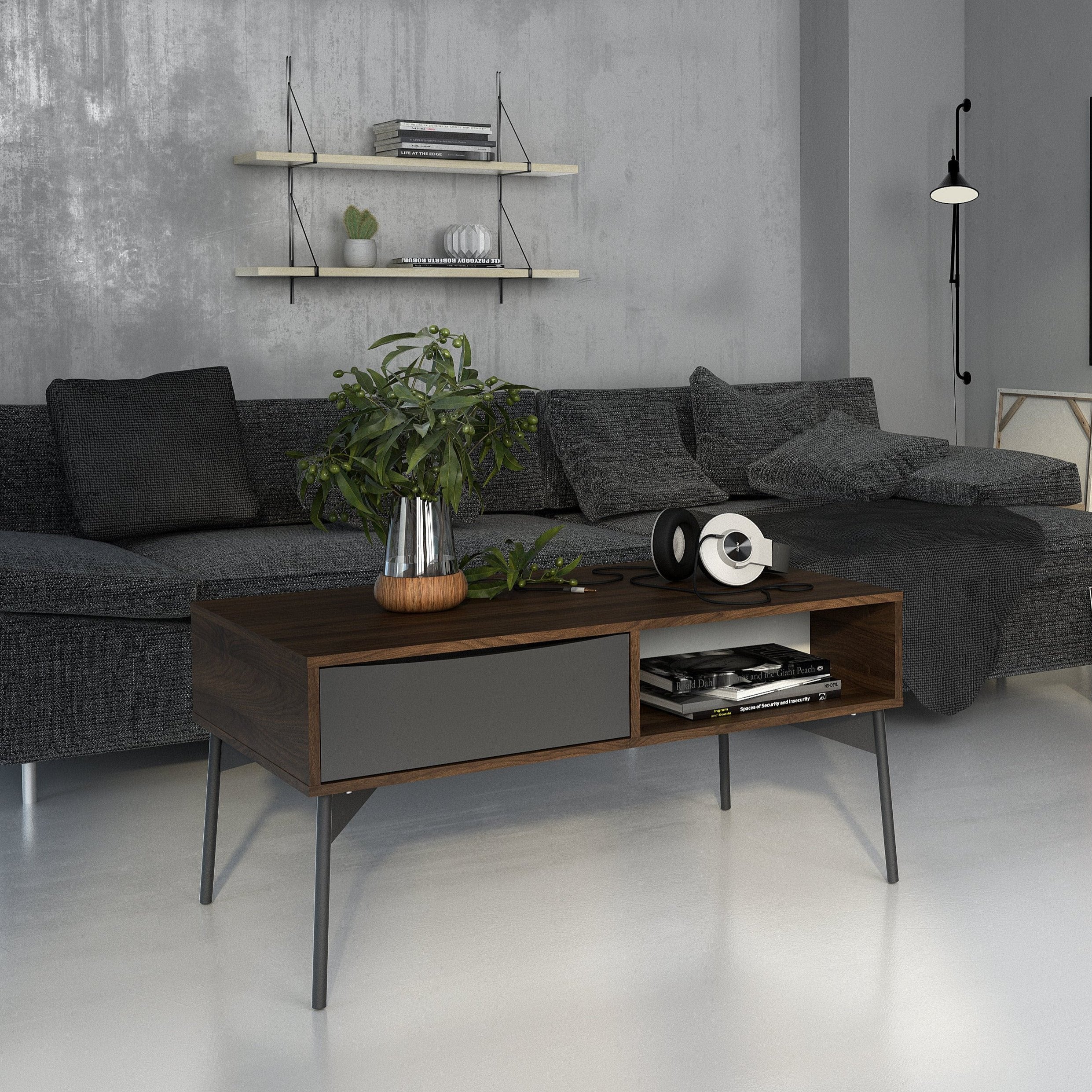 Fur Coffee Table With 1 Drawer In Grey, White, Walnut Or Grey, White - FURNITURE CURLS
