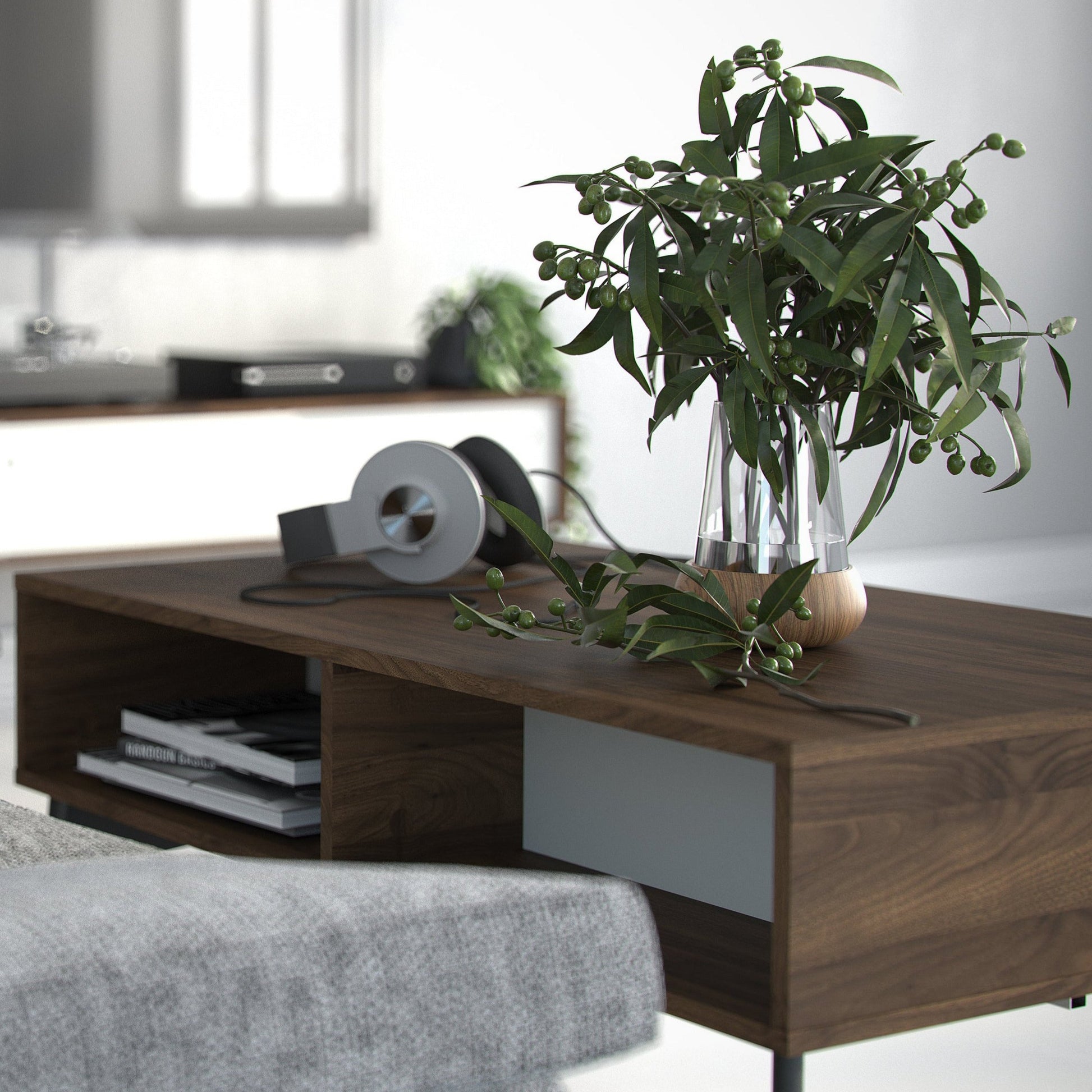 Fur Coffee Table With 1 Drawer In Grey, White, Walnut Or Grey, White - FURNITURE CURLS