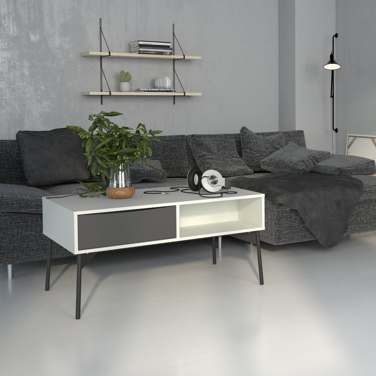 Fur Coffee Table With 1 Drawer In Grey, White, Walnut Or Grey, White - FURNITURE CURLS