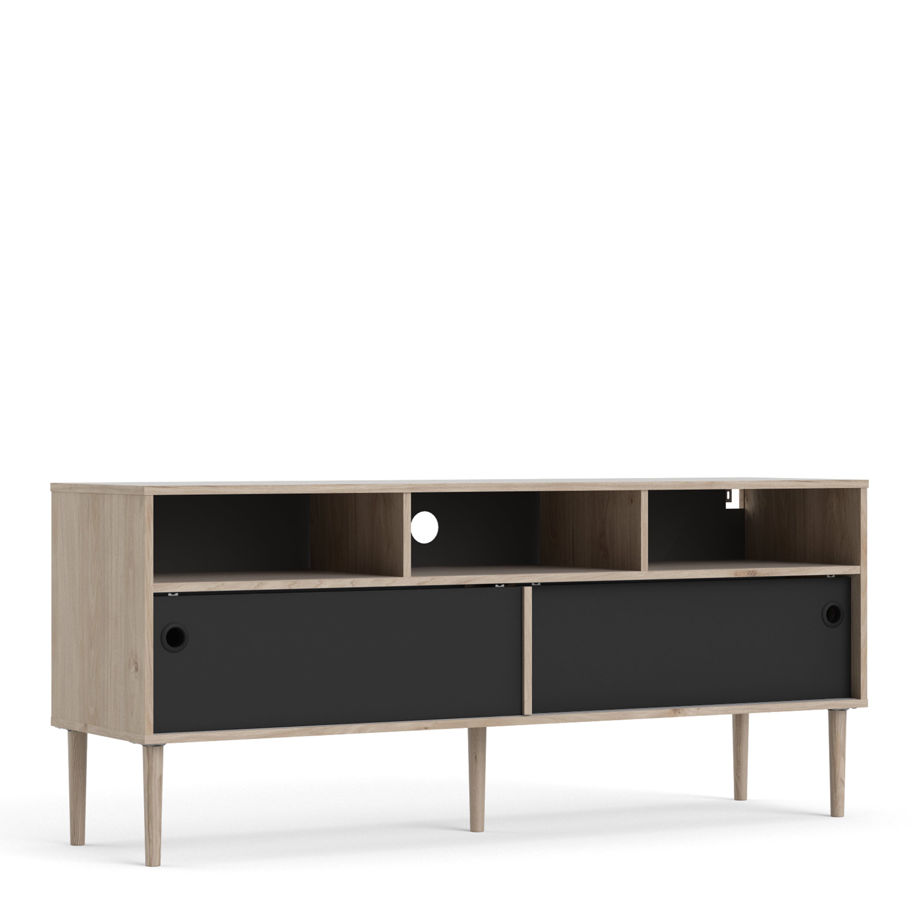 Rome Tv-unit 2 Sliding Doors -Jackson Hickory Oak + Matt Black - FURNITURE CURLS