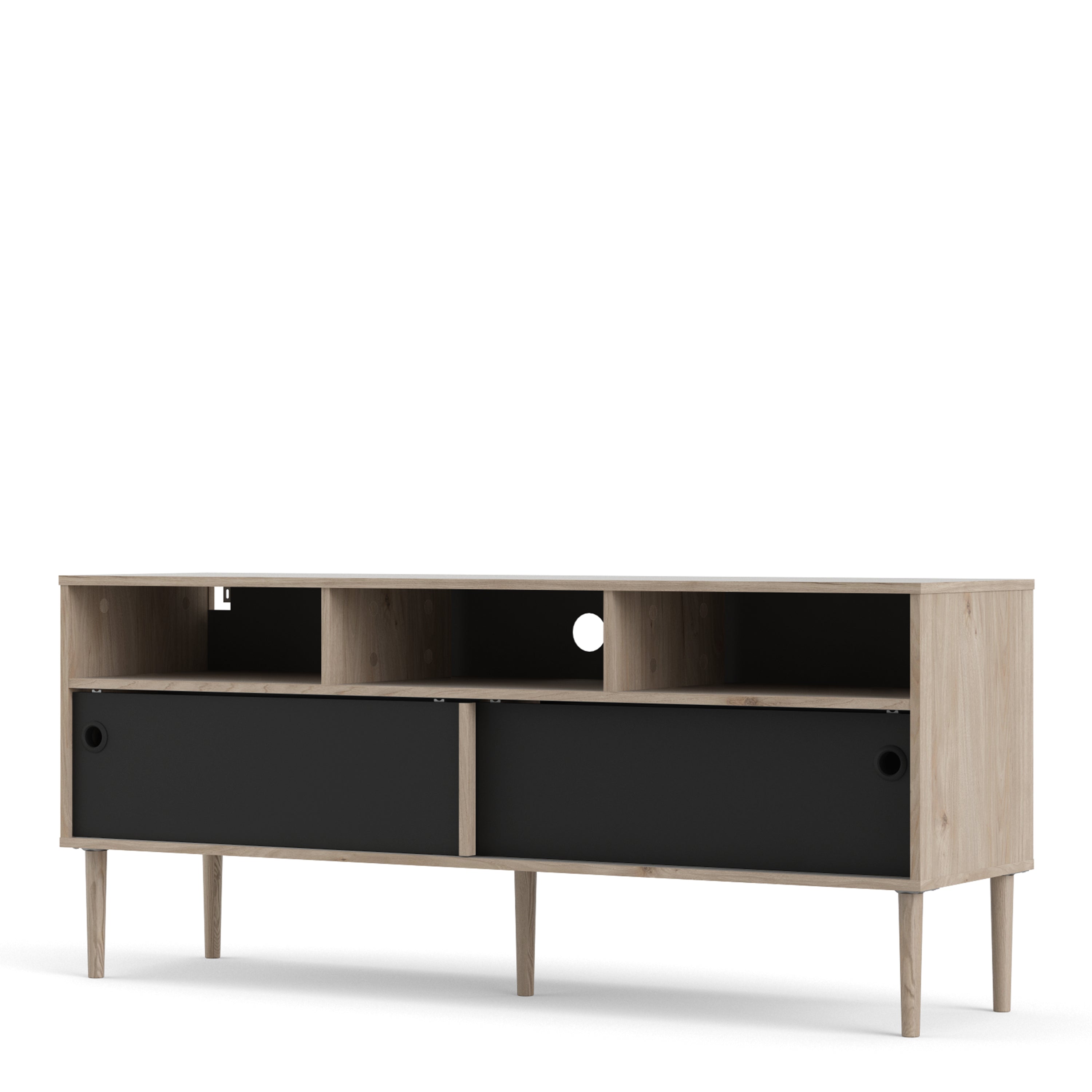Rome Tv-unit 2 Sliding Doors -Jackson Hickory Oak + Matt Black - FURNITURE CURLS