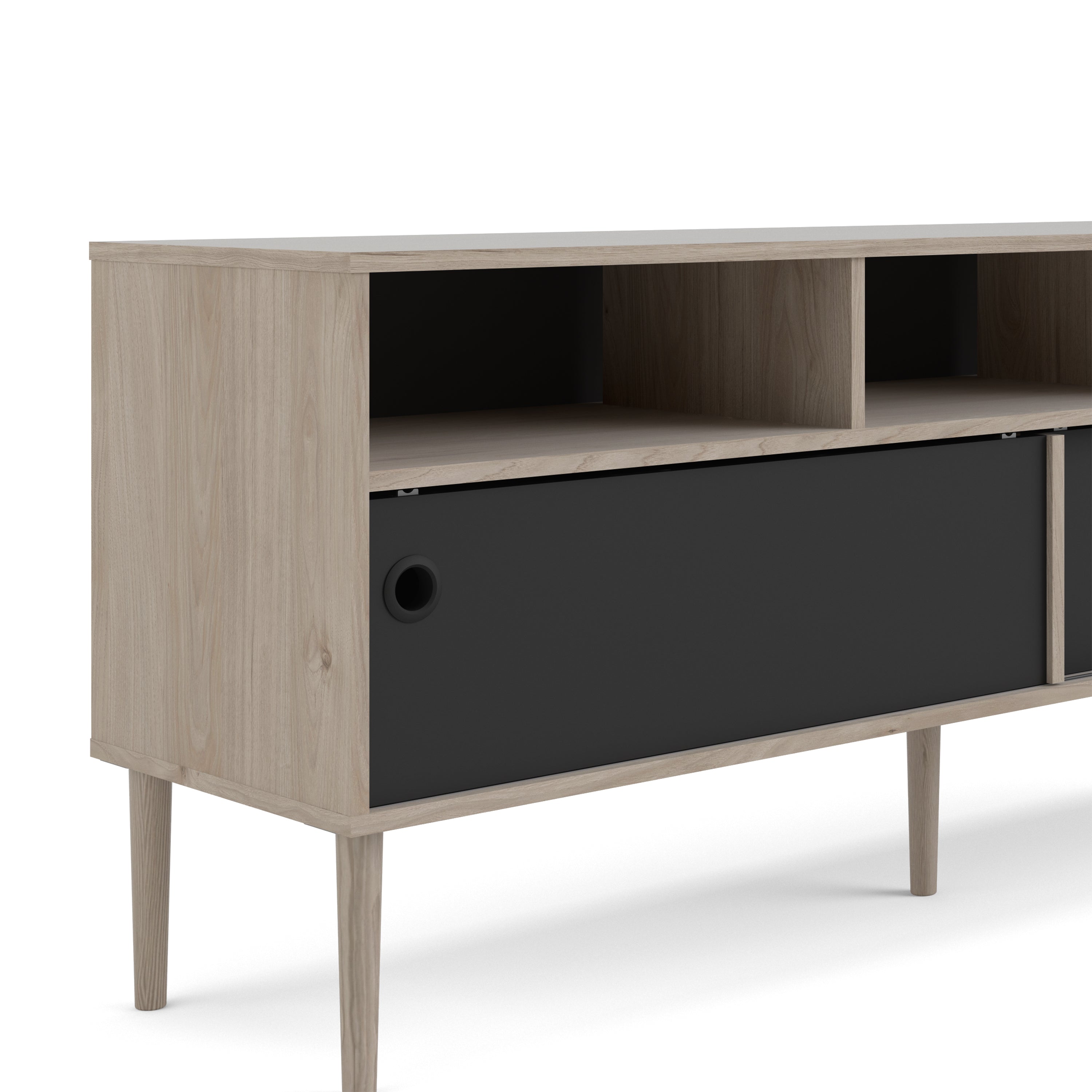 Rome Tv-unit 2 Sliding Doors -Jackson Hickory Oak + Matt Black - FURNITURE CURLS