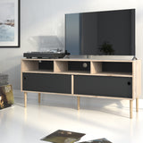 Rome Tv-unit 2 Sliding Doors -Jackson Hickory Oak + Matt Black - FURNITURE CURLS