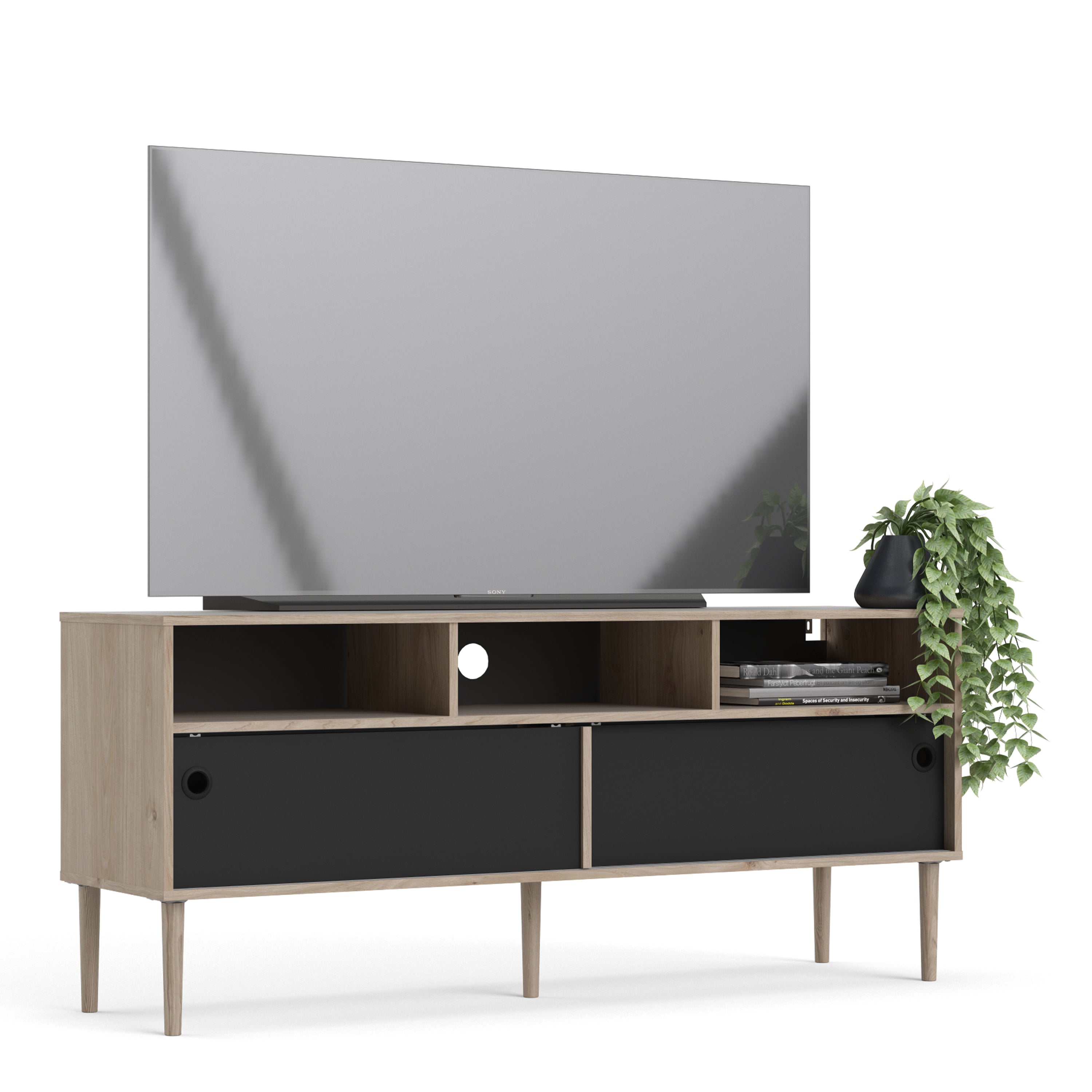 Rome Tv-unit 2 Sliding Doors -Jackson Hickory Oak + Matt Black - FURNITURE CURLS
