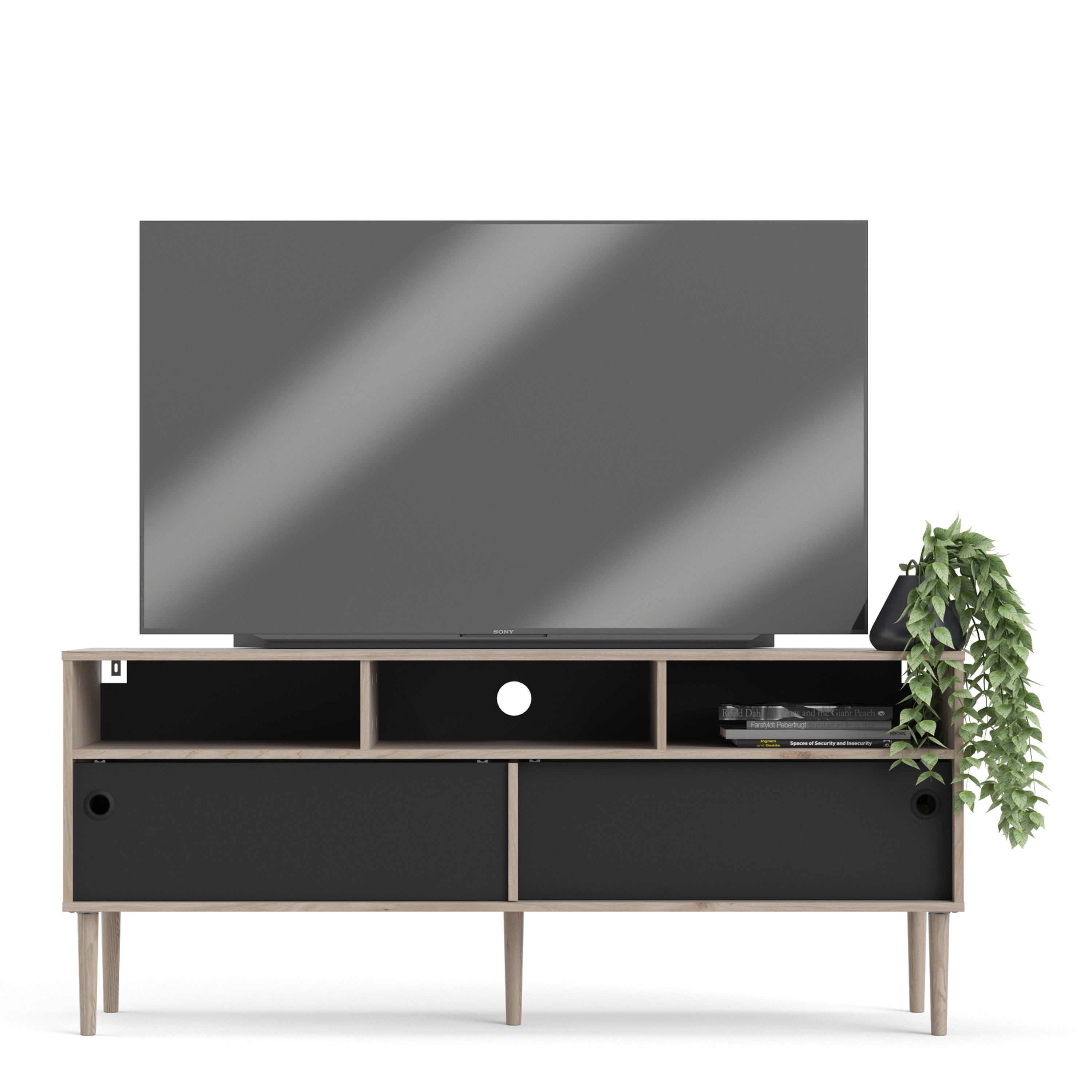 Rome Tv-unit 2 Sliding Doors -Jackson Hickory Oak + Matt Black - FURNITURE CURLS