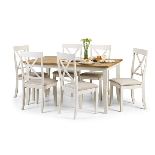 Davenport Extending Dining Set Oak Veneered Top With Ivory Lacquered Base Solid Rubberwood
