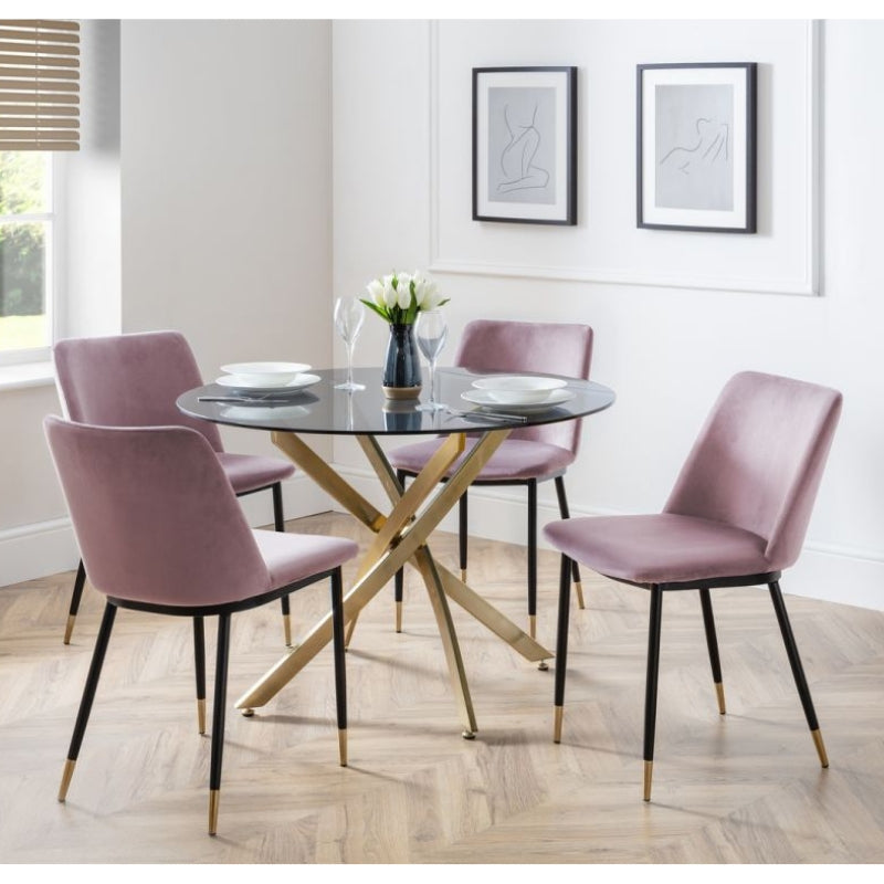 Montero Round Table & Delaunay Dining Chair -Dusky Pink/Grey/Blue/Mustard