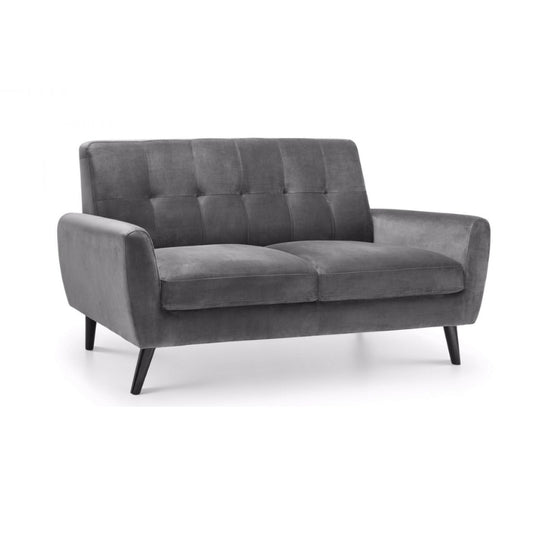 Monza Two-seater Sofa Mid Grey Linen Or Blue Linen Fabric Or Dark Grey Velvet Fabric