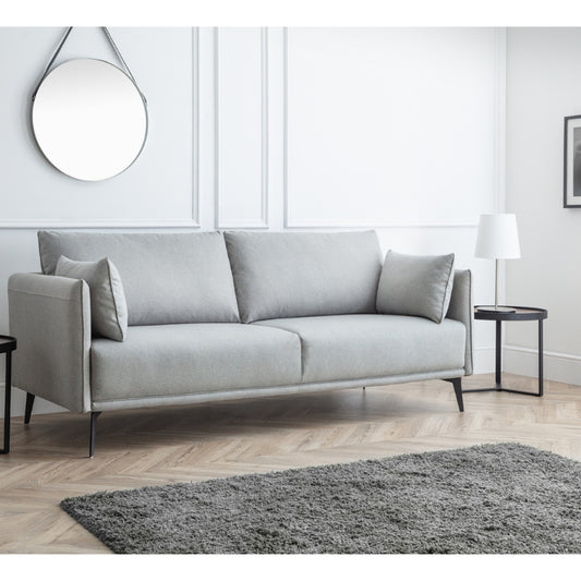 Rohe 3 Seater Sofa Platinum Wool Feel Fabric With Black Metal Legs